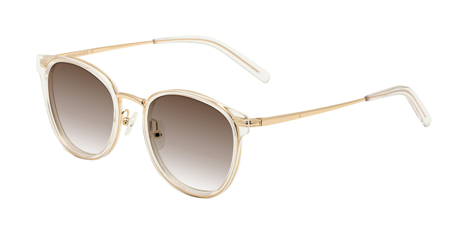 Angle of Callie in Clear-Gold with Brown Gradient Lenses