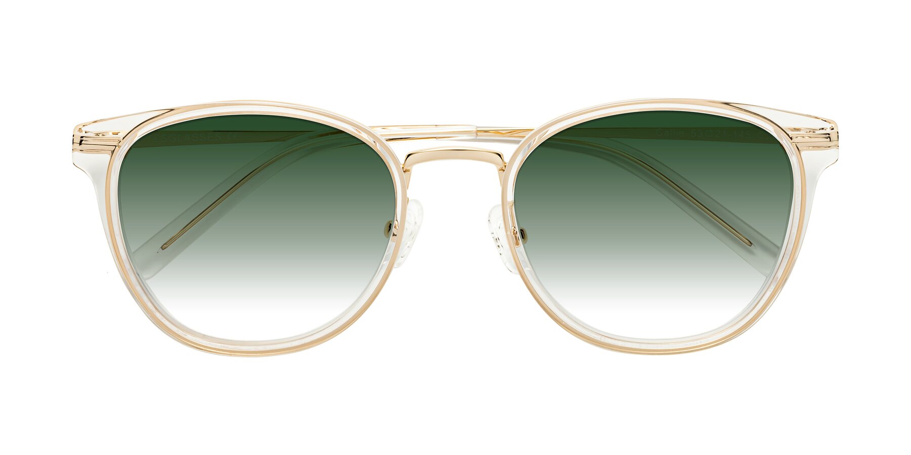 Folded Front of Callie in Clear-Gold with Green Gradient Lenses
