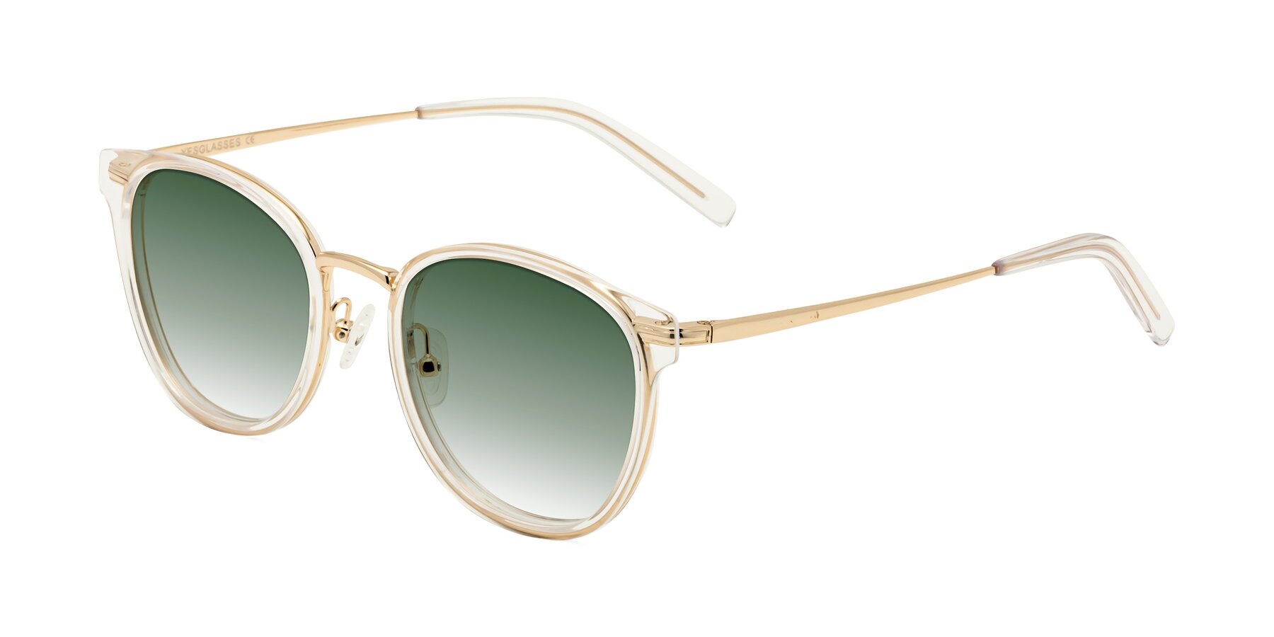 Angle of Callie in Clear-Gold with Green Gradient Lenses