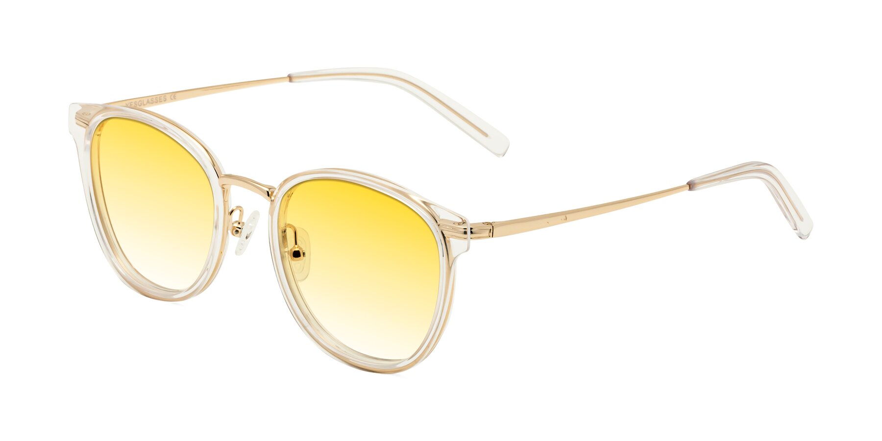 Angle of Callie in Clear-Gold with Yellow Gradient Lenses