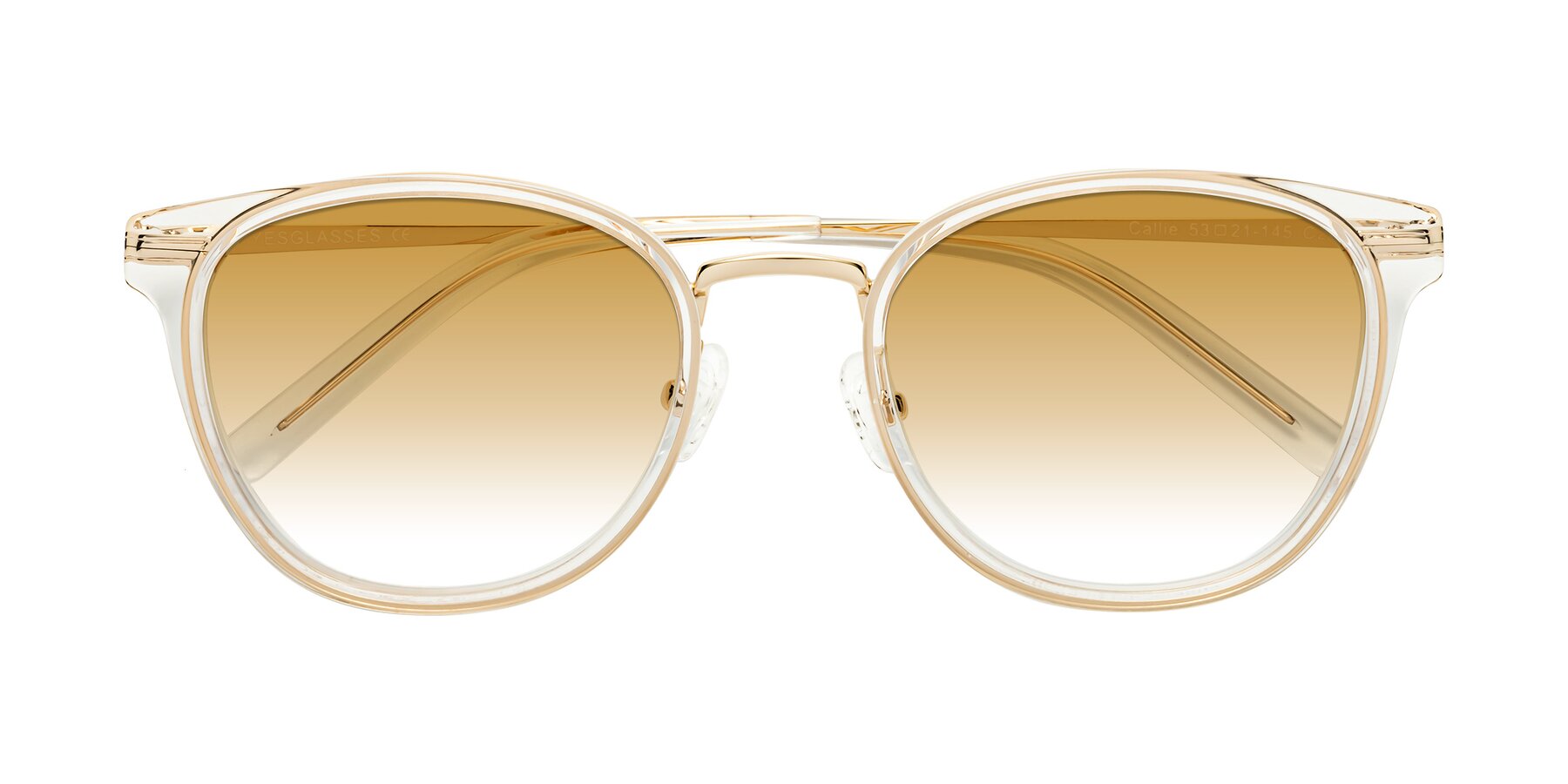 Folded Front of Callie in Clear-Gold with Champagne Gradient Lenses