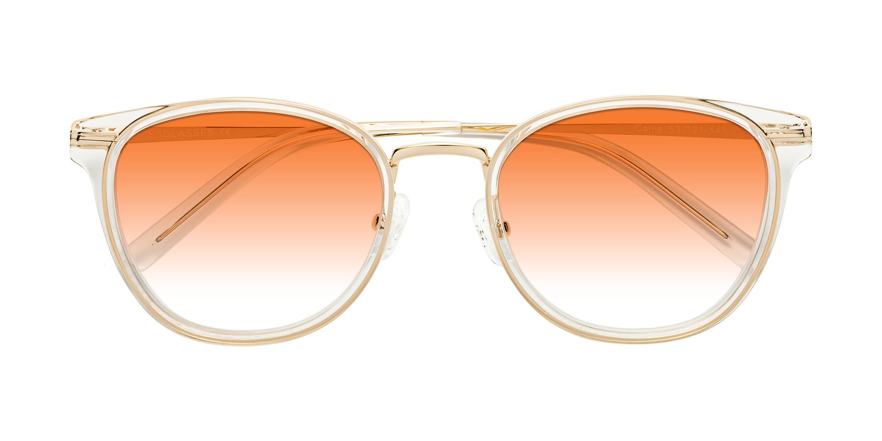 Folded Front of Callie in Clear-Gold with Orange Gradient Lenses
