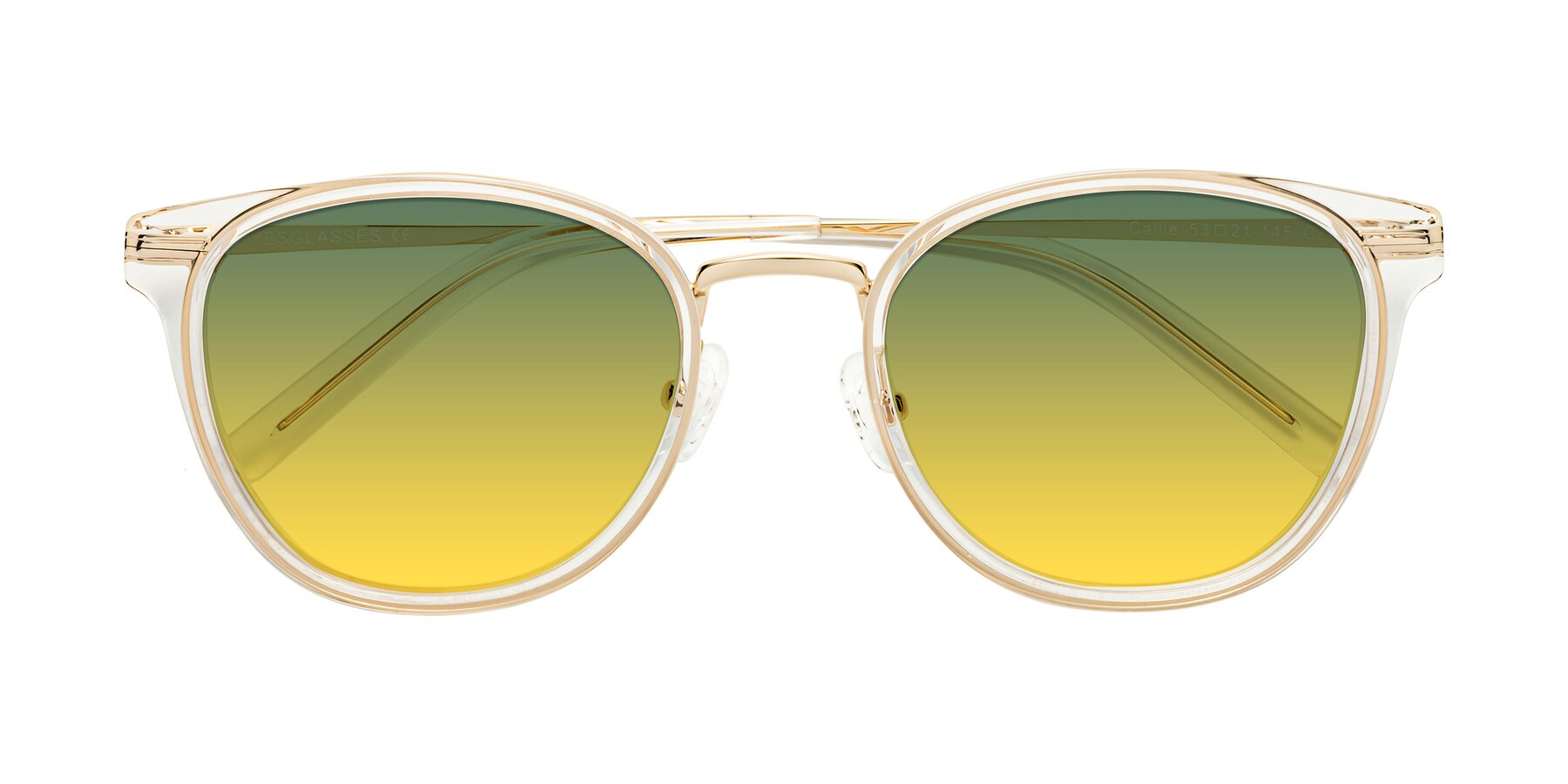 Folded Front of Callie in Clear-Gold with Green / Yellow Gradient Lenses