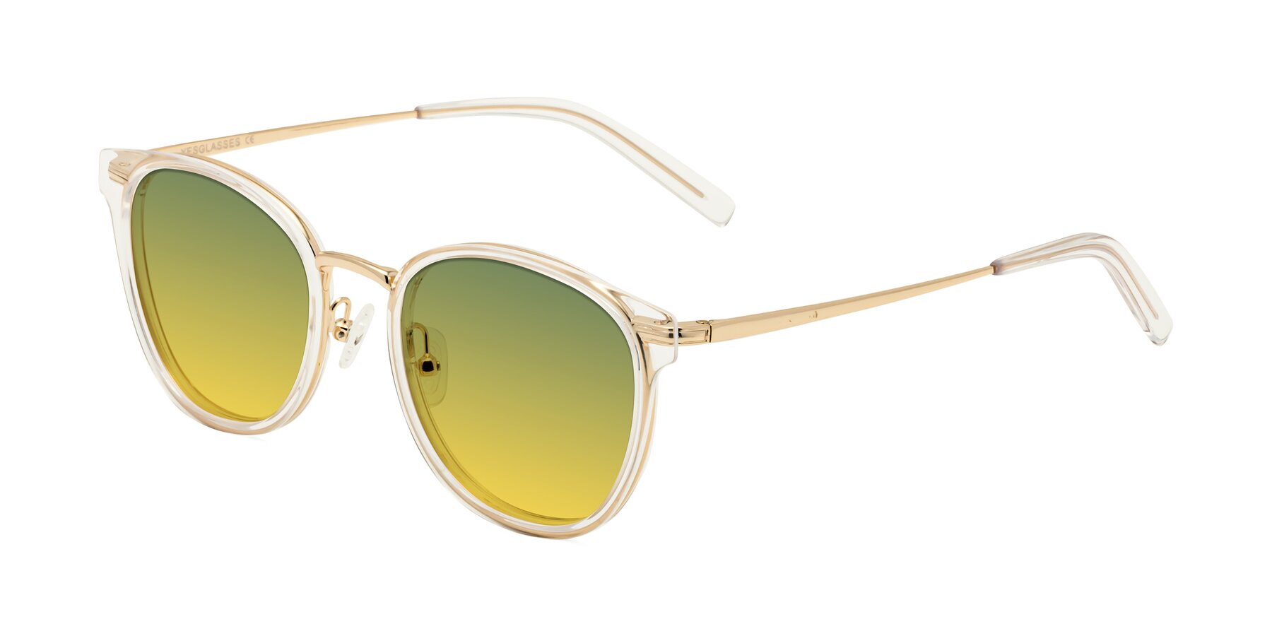 Angle of Callie in Clear-Gold with Green / Yellow Gradient Lenses