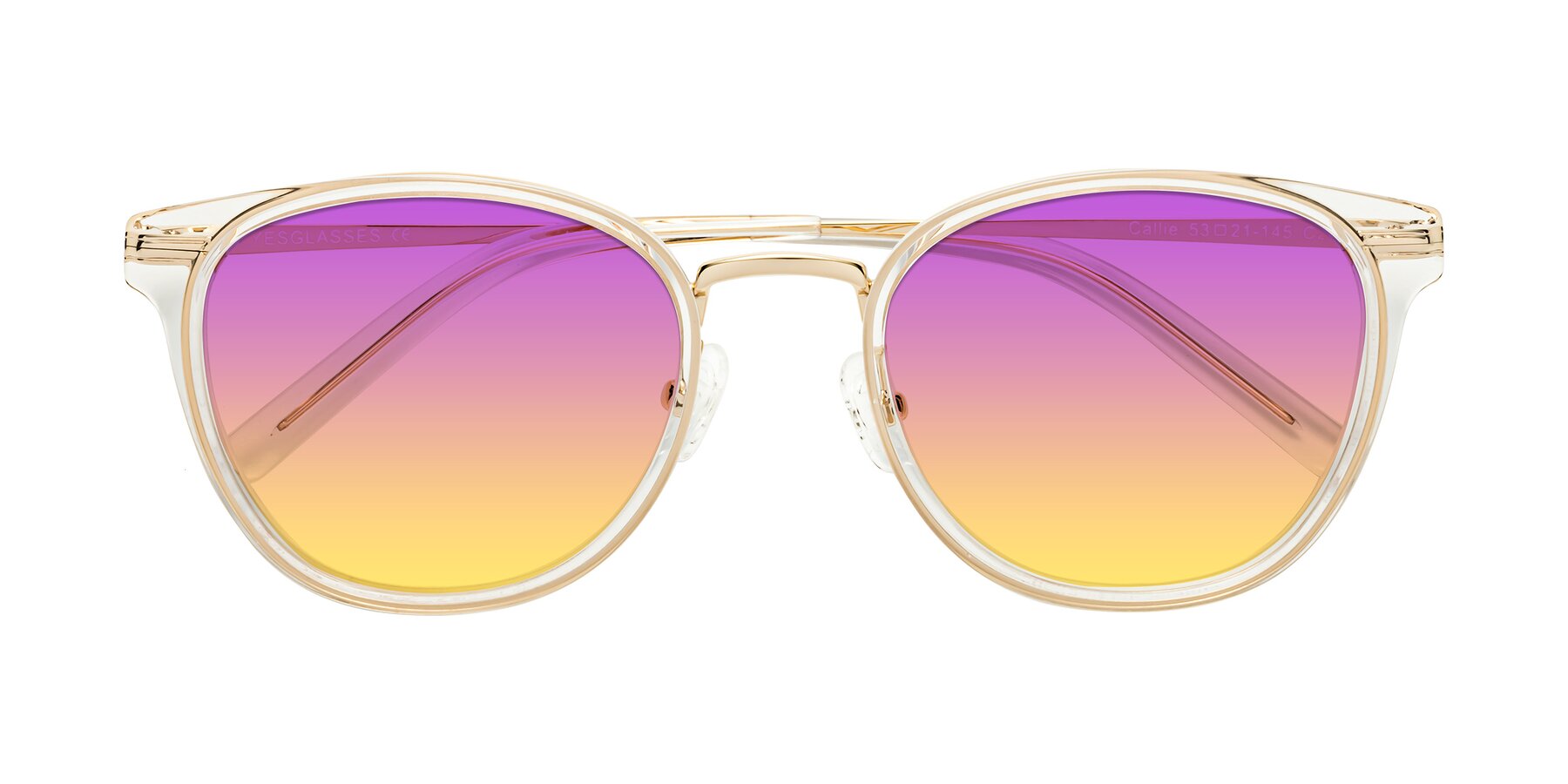 Folded Front of Callie in Clear-Gold with Purple / Yellow Gradient Lenses
