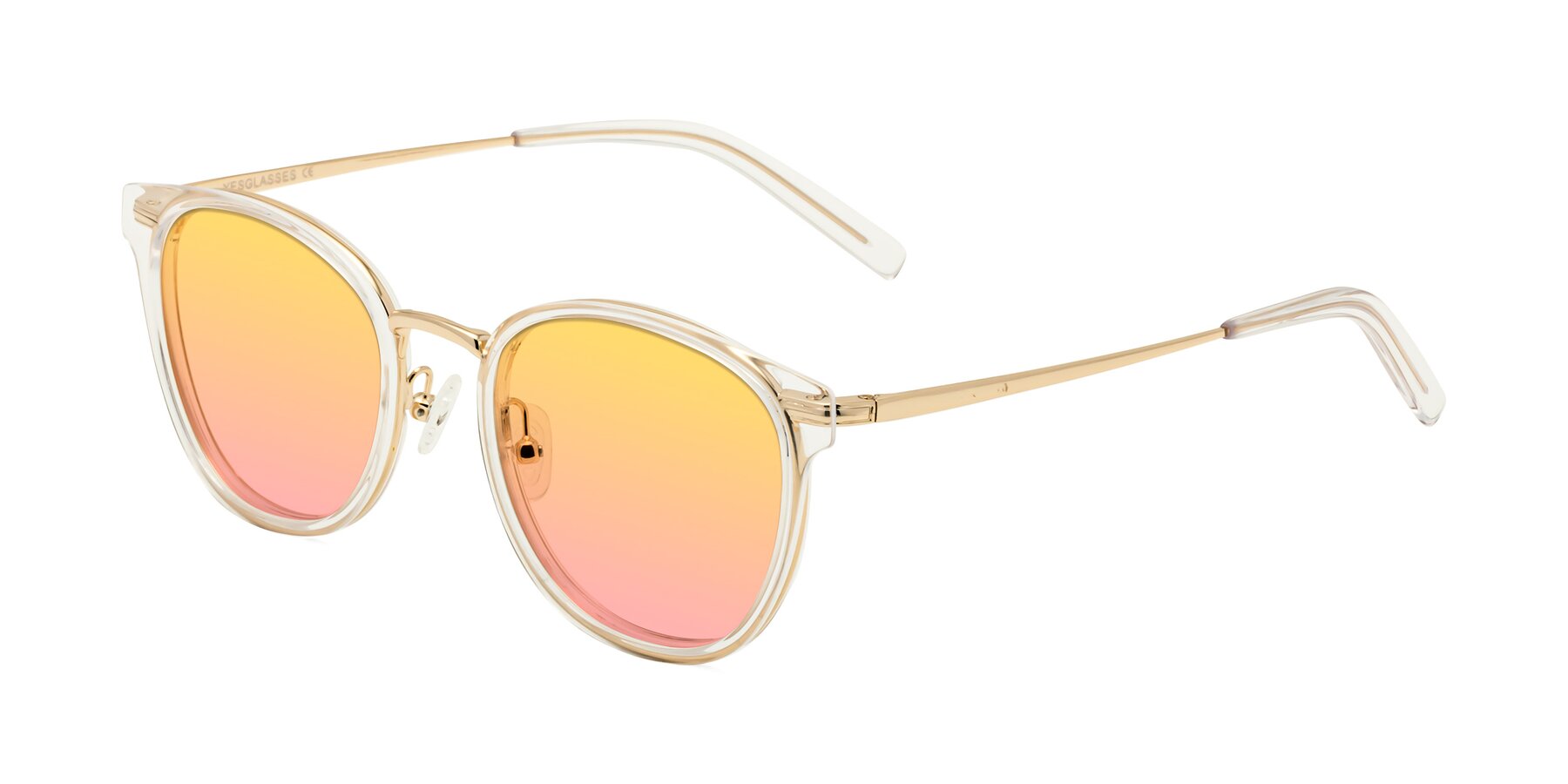 Angle of Callie in Clear-Gold with Yellow / Pink Gradient Lenses