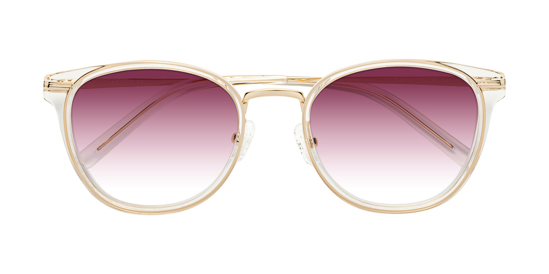 Folded Front of Callie in Clear-Gold with Wine Gradient Lenses