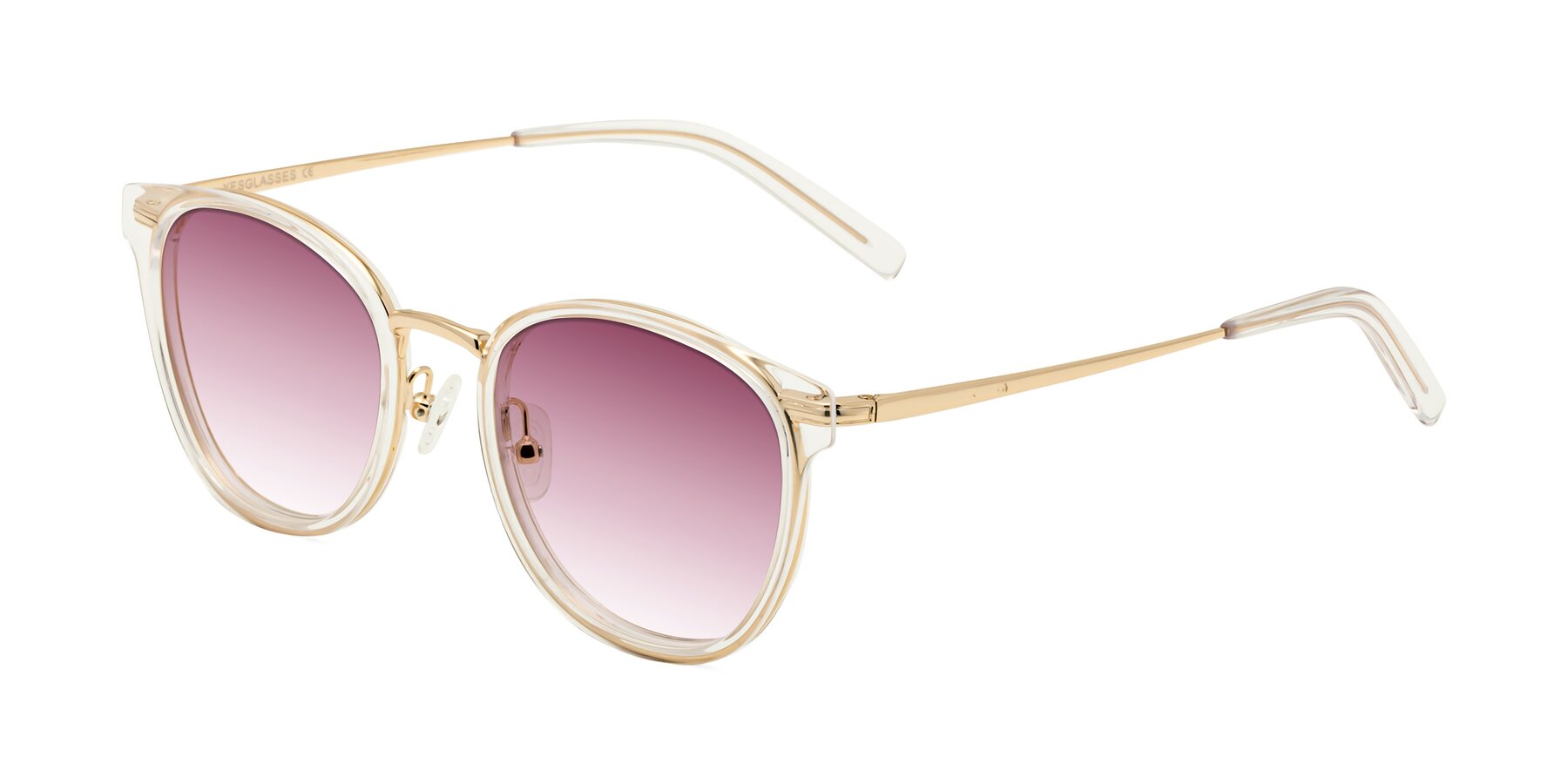 Angle of Callie in Clear-Gold with Wine Gradient Lenses