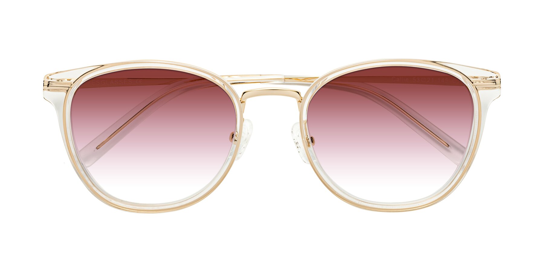 Folded Front of Callie in Clear-Gold with Garnet Gradient Lenses