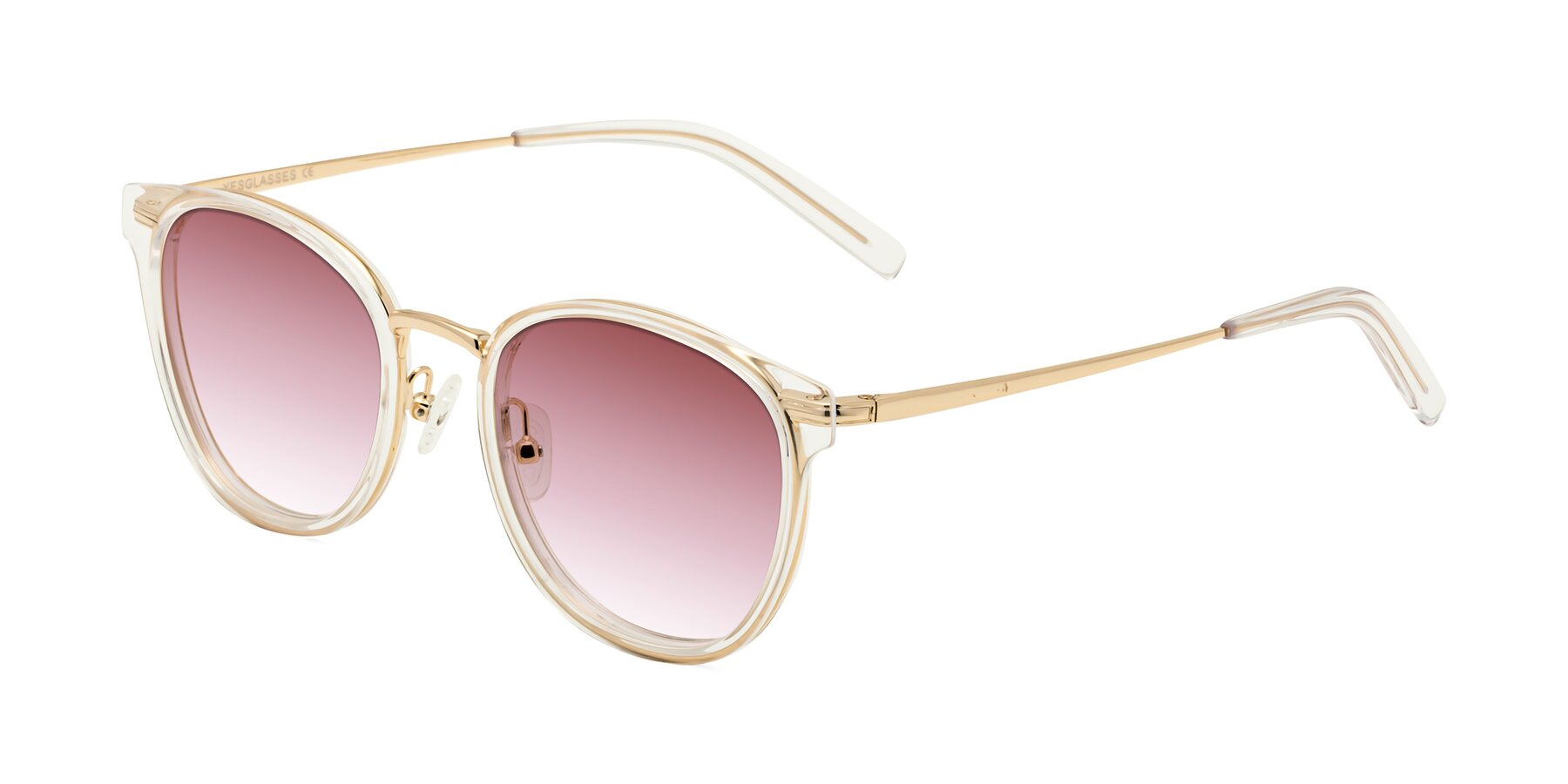 Angle of Callie in Clear-Gold with Garnet Gradient Lenses