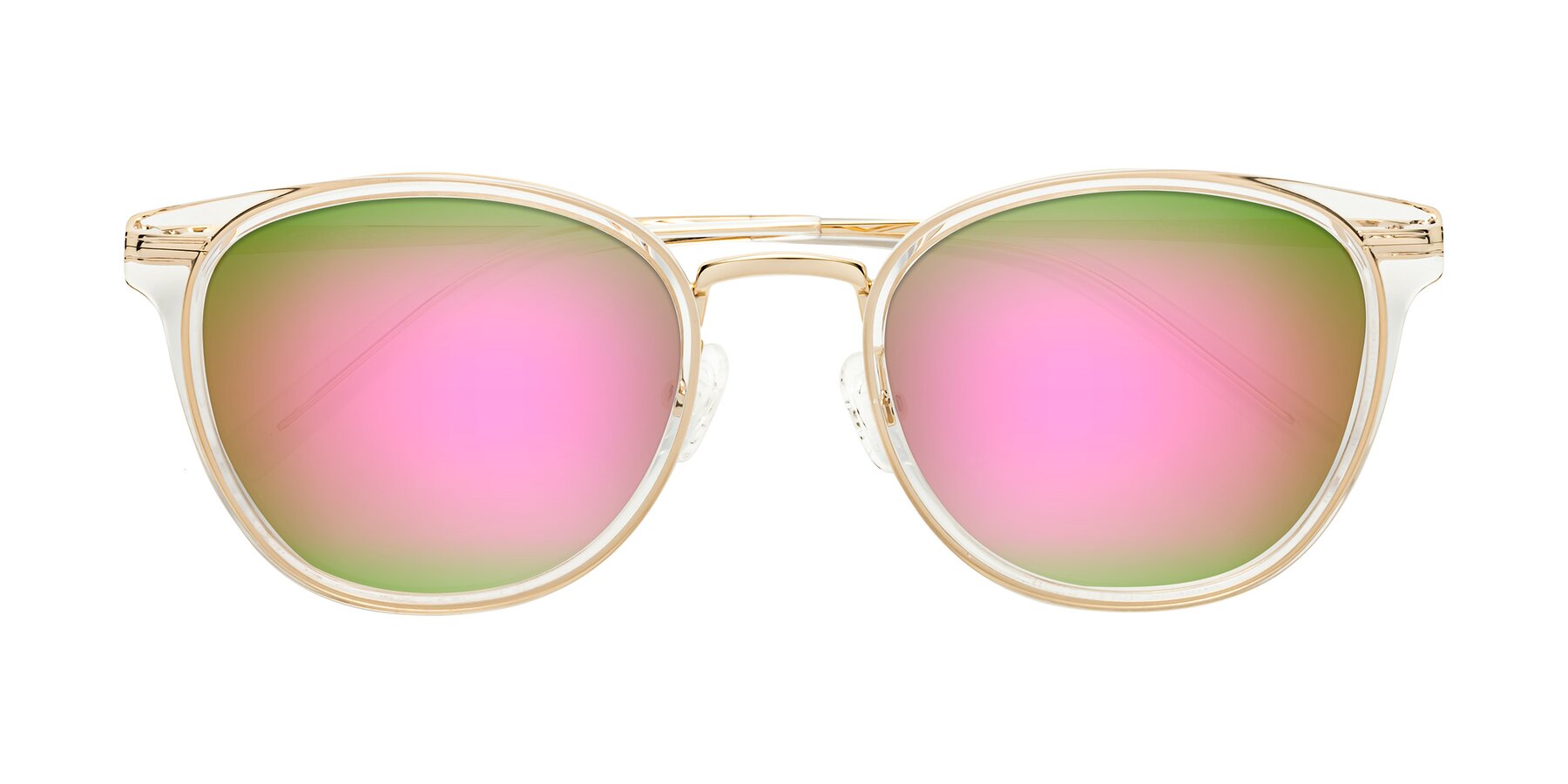 Folded Front of Callie in Clear-Gold with Pink Mirrored Lenses