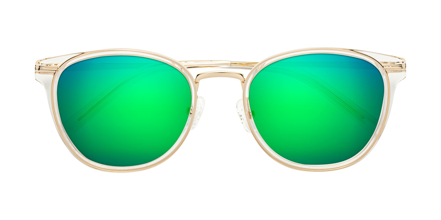 Folded Front of Callie in Clear-Gold with Green Mirrored Lenses