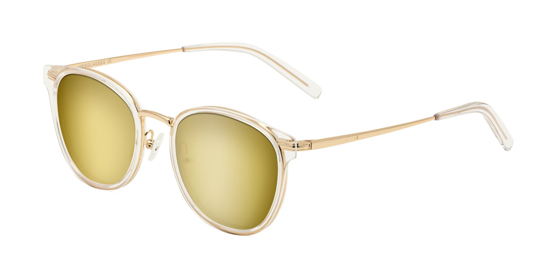 Angle of Callie in Clear-Gold with Gold Mirrored Lenses