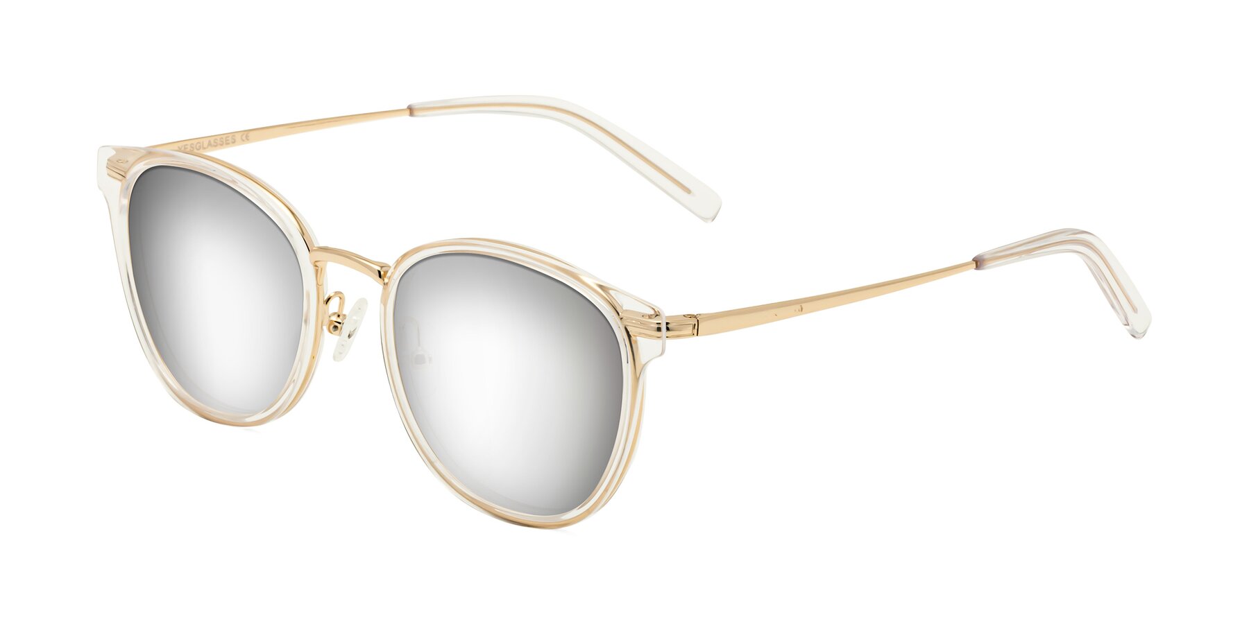 Angle of Callie in Clear-Gold with Silver Mirrored Lenses