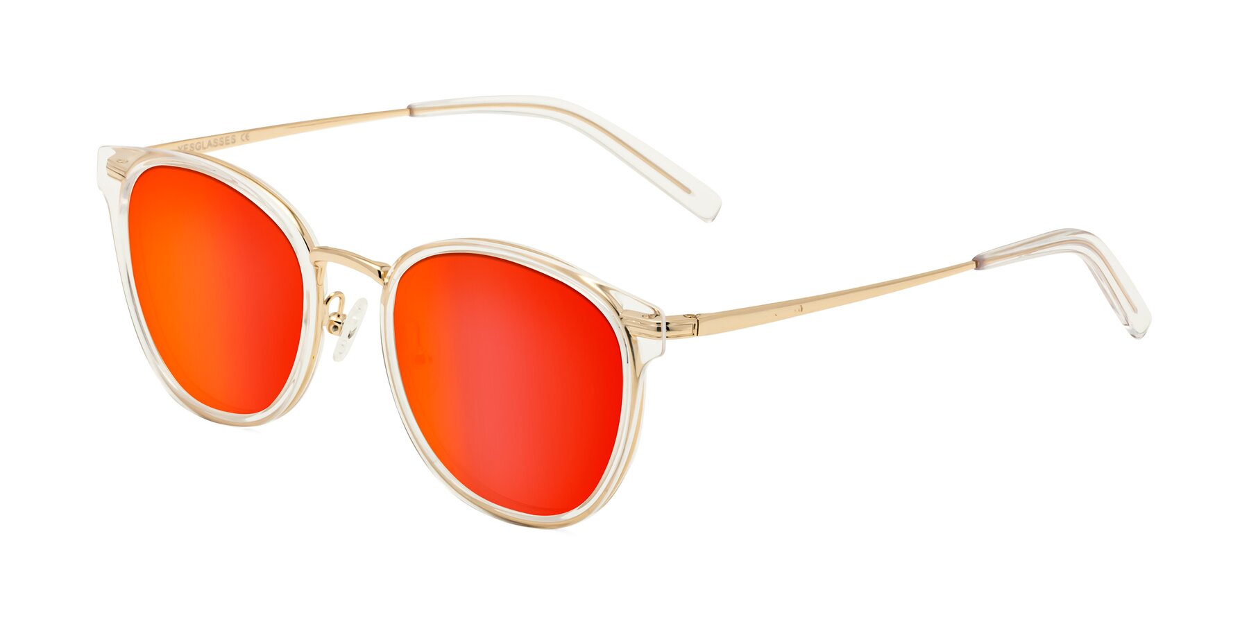 Angle of Callie in Clear-Gold with Red Gold Mirrored Lenses