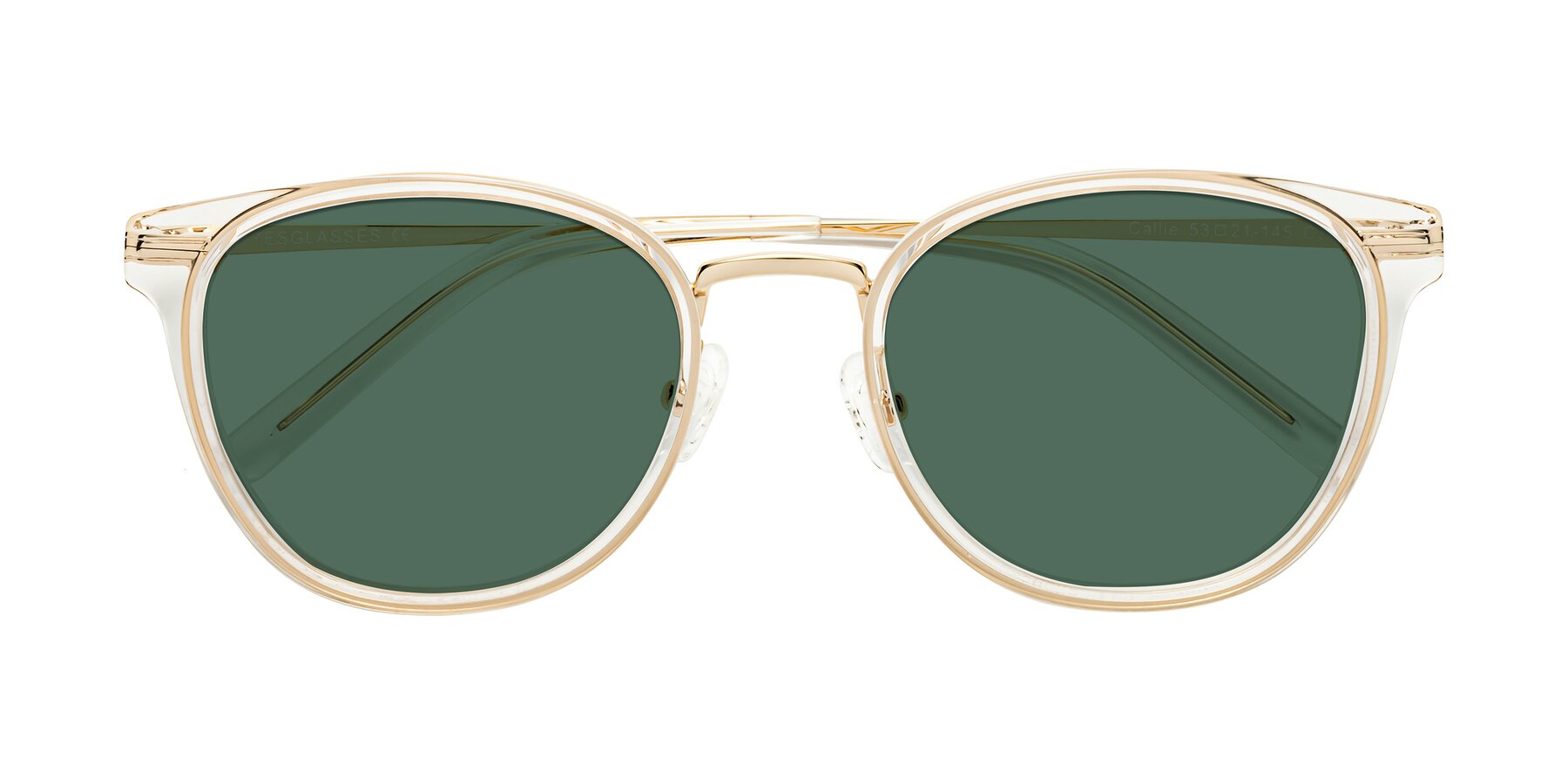 Folded Front of Callie in Clear-Gold with Green Polarized Lenses