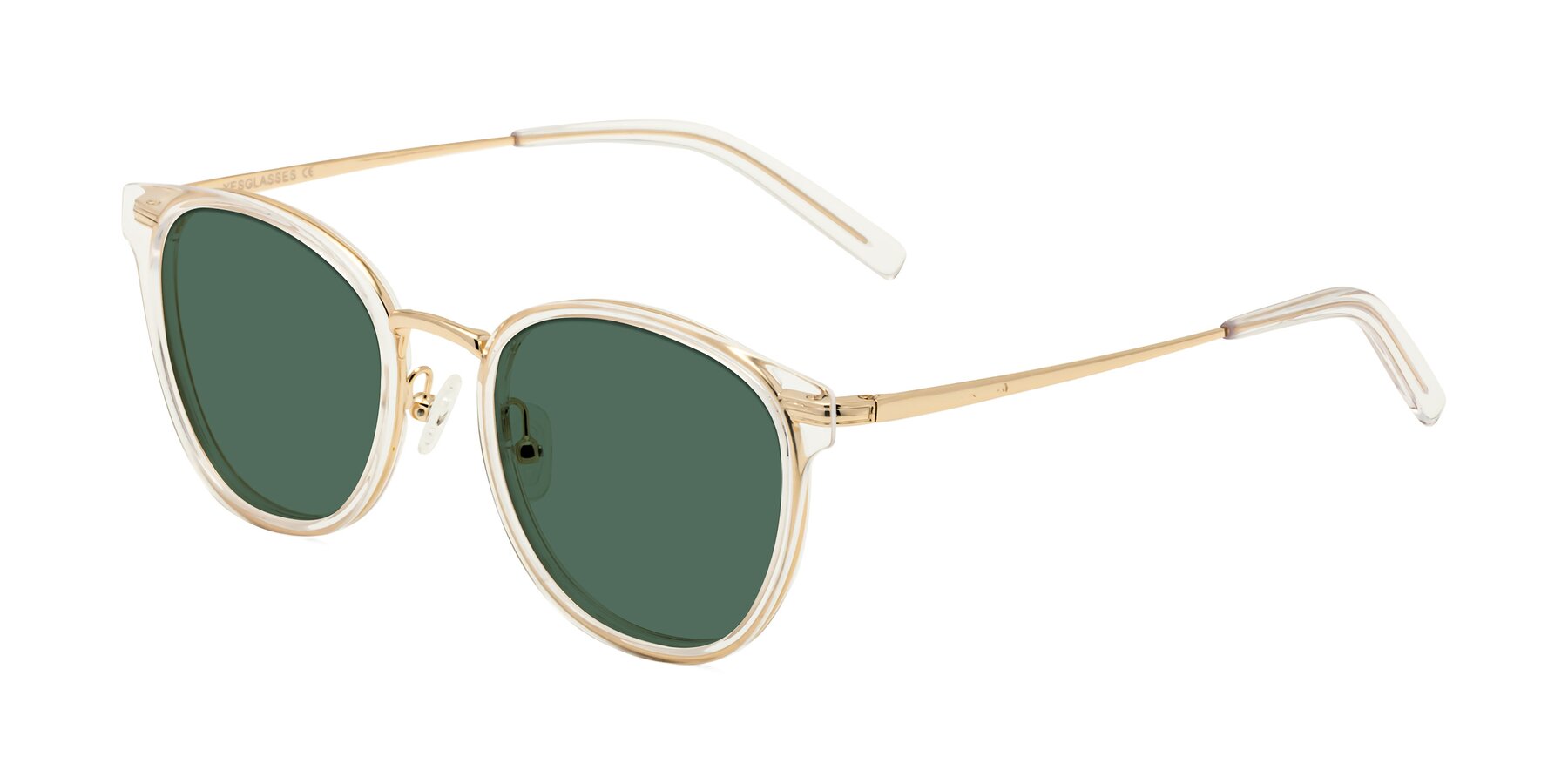 Angle of Callie in Clear-Gold with Green Polarized Lenses