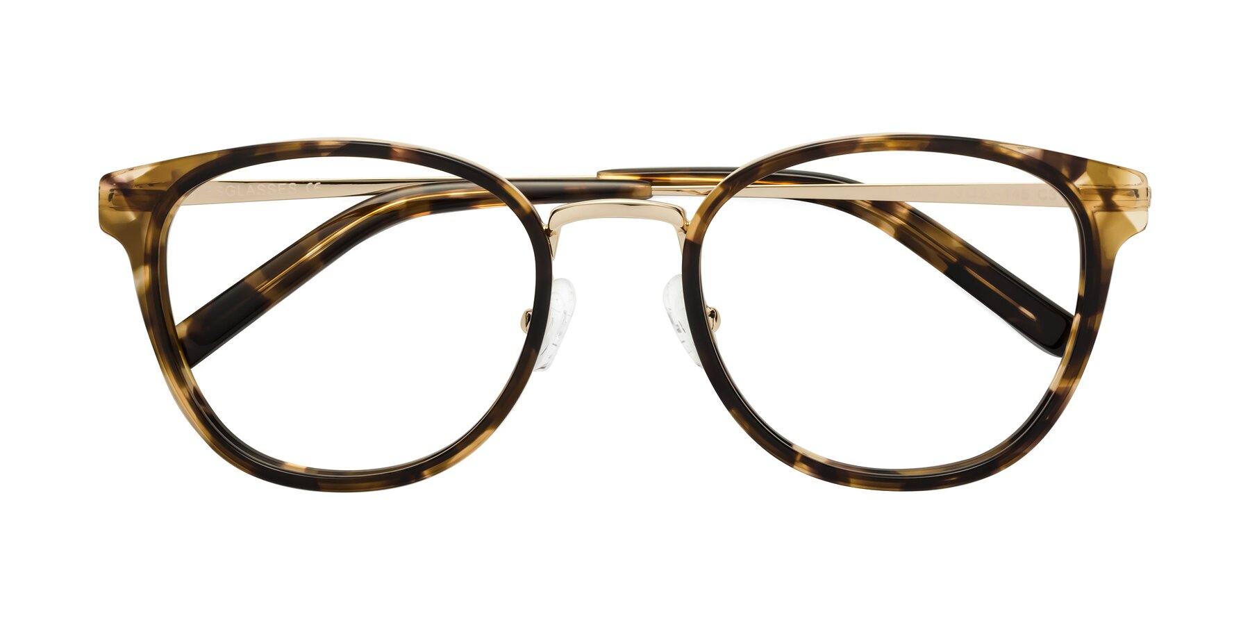 Folded Front of Callie in Tortoise-Gold with Clear Eyeglass Lenses