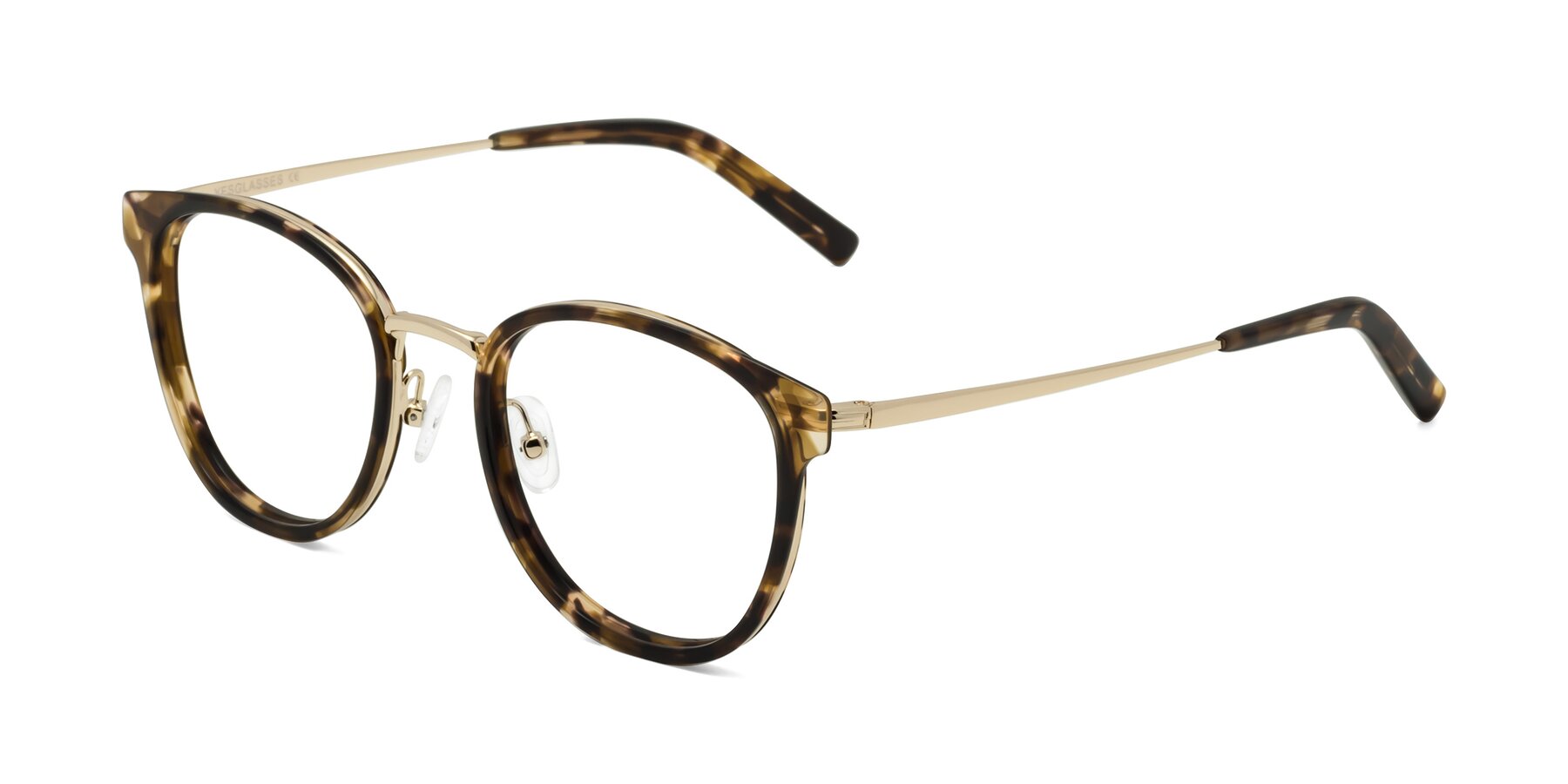 Angle of Callie in Tortoise-Gold with Clear Blue Light Blocking Lenses