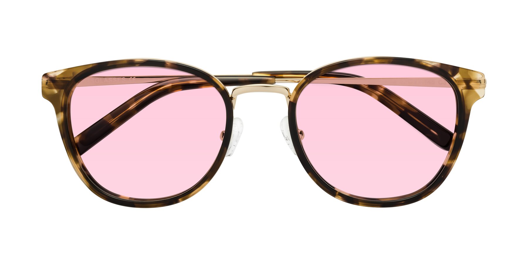 Folded Front of Callie in Tortoise-Gold with Light Pink Tinted Lenses