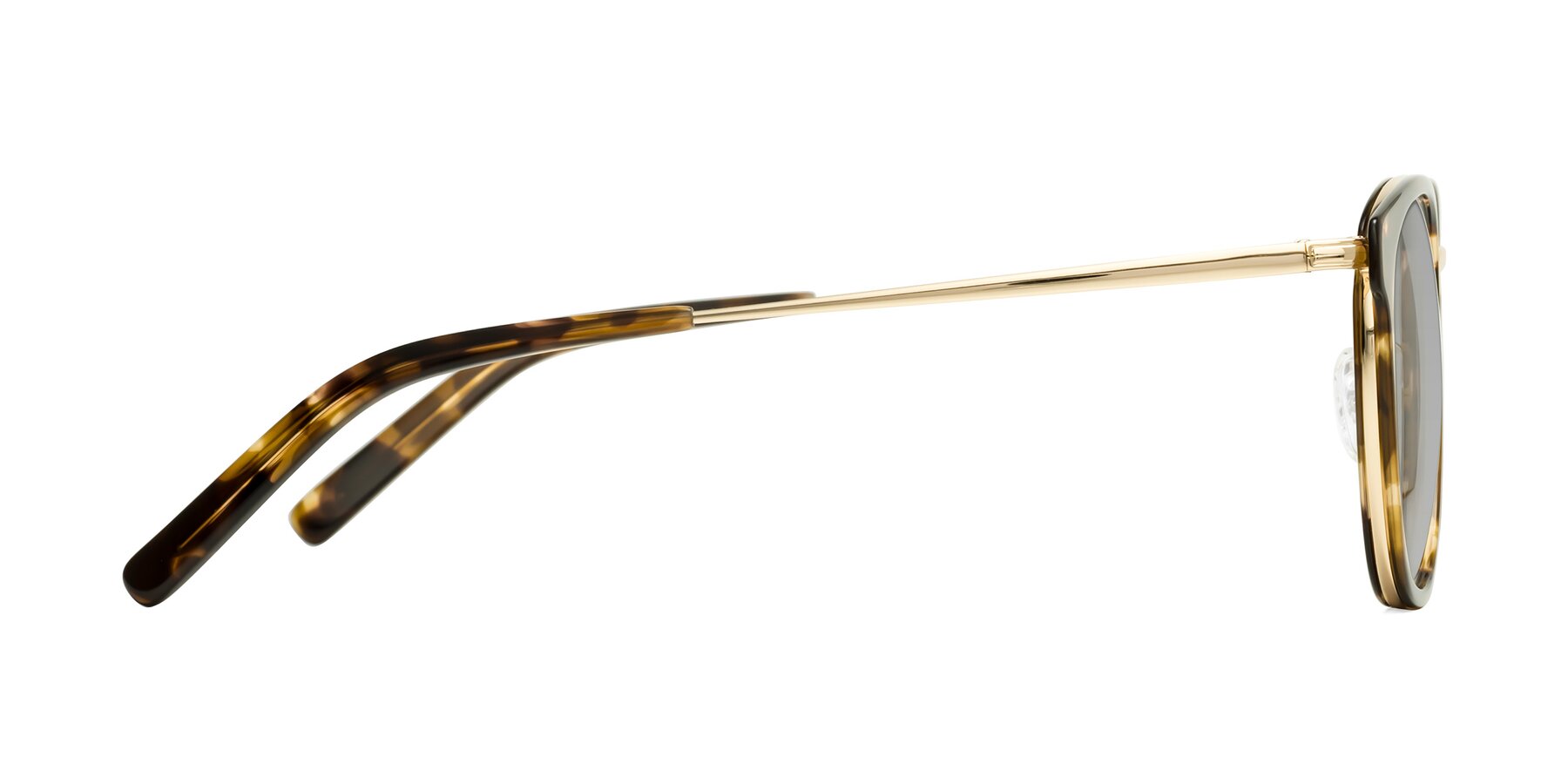 Side of Callie in Tortoise-Gold with Light Gray Tinted Lenses