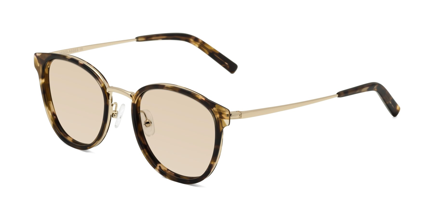 Angle of Callie in Tortoise-Gold with Light Brown Tinted Lenses