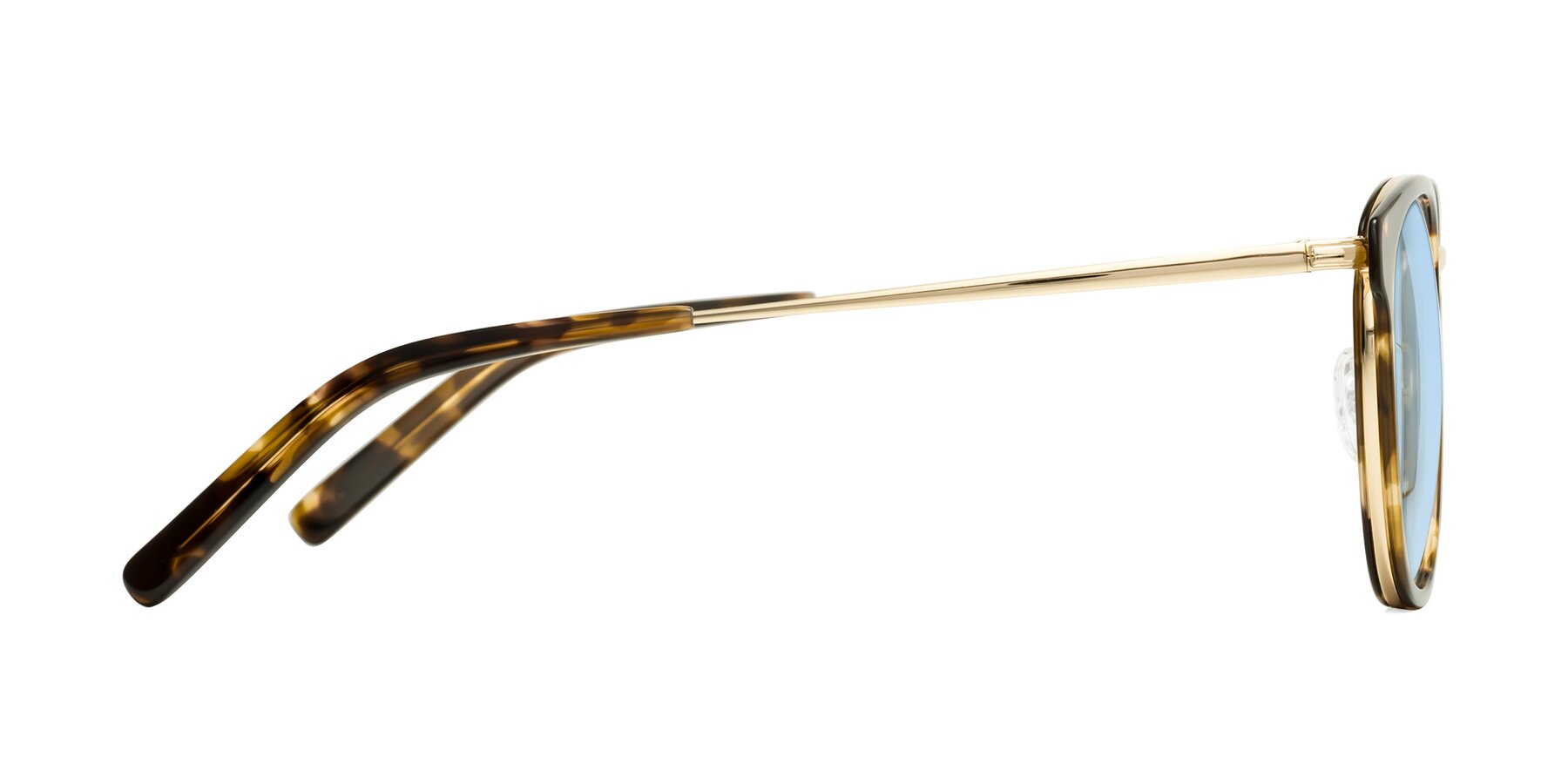 Side of Callie in Tortoise-Gold with Light Blue Tinted Lenses