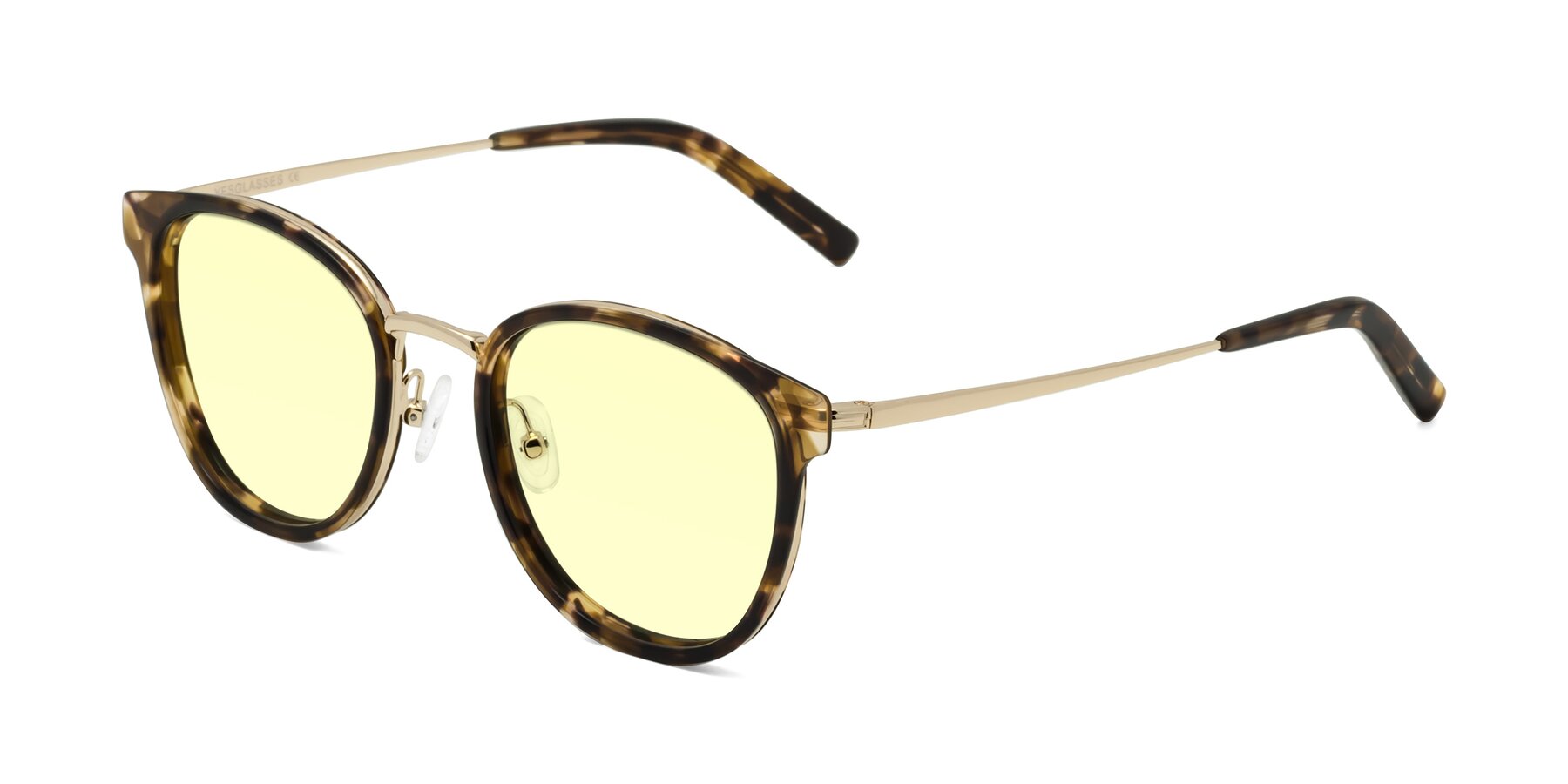 Angle of Callie in Tortoise-Gold with Light Yellow Tinted Lenses