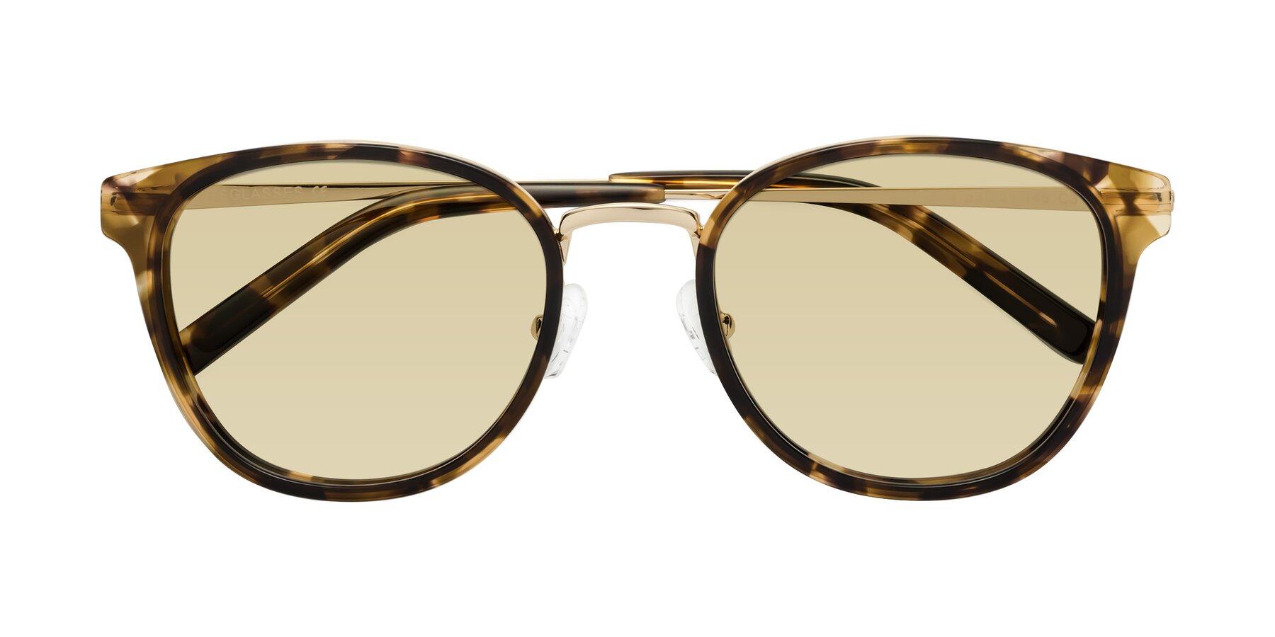 Folded Front of Callie in Tortoise-Gold with Light Champagne Tinted Lenses