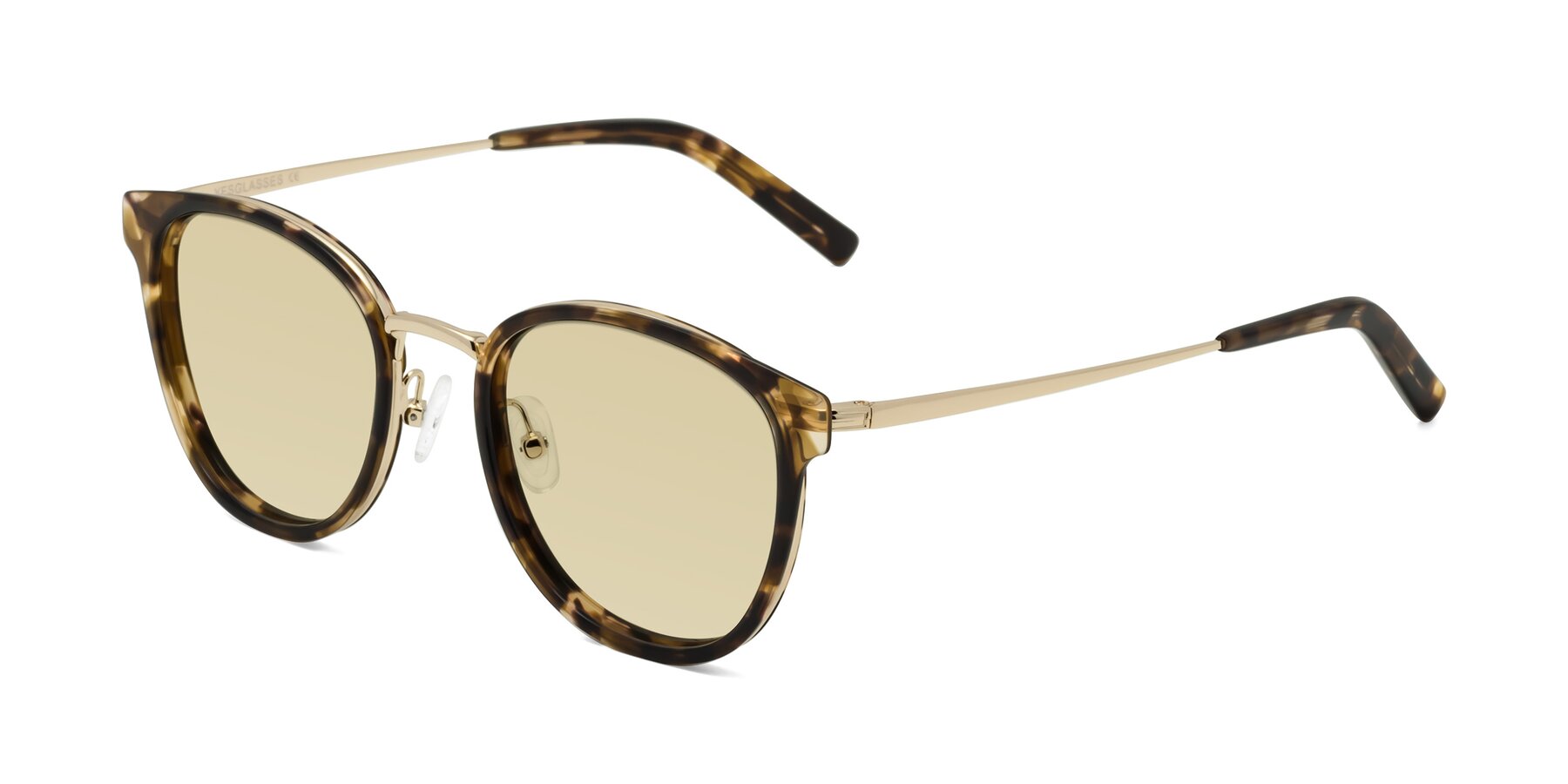 Angle of Callie in Tortoise-Gold with Light Champagne Tinted Lenses