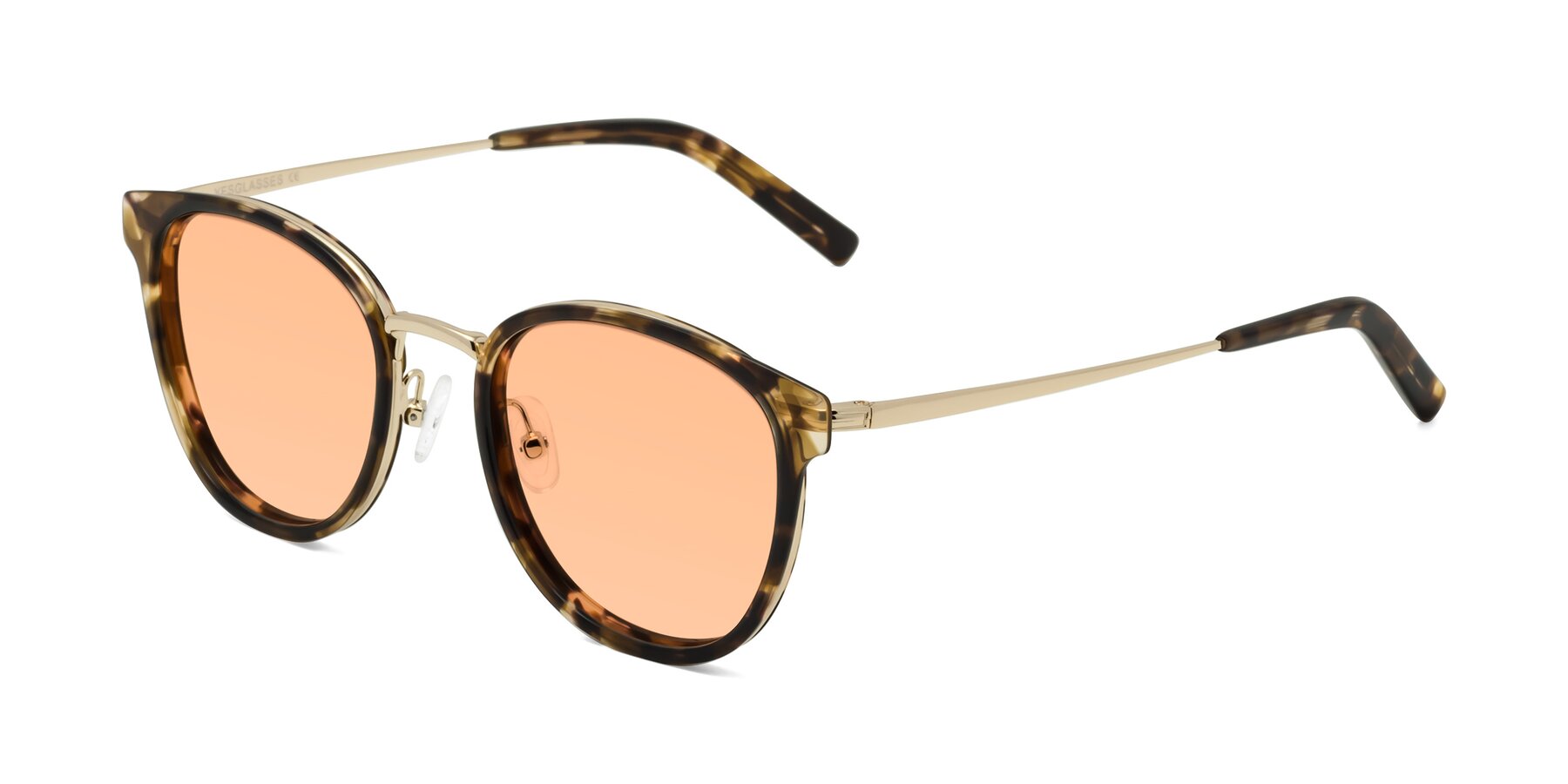 Angle of Callie in Tortoise-Gold with Light Orange Tinted Lenses