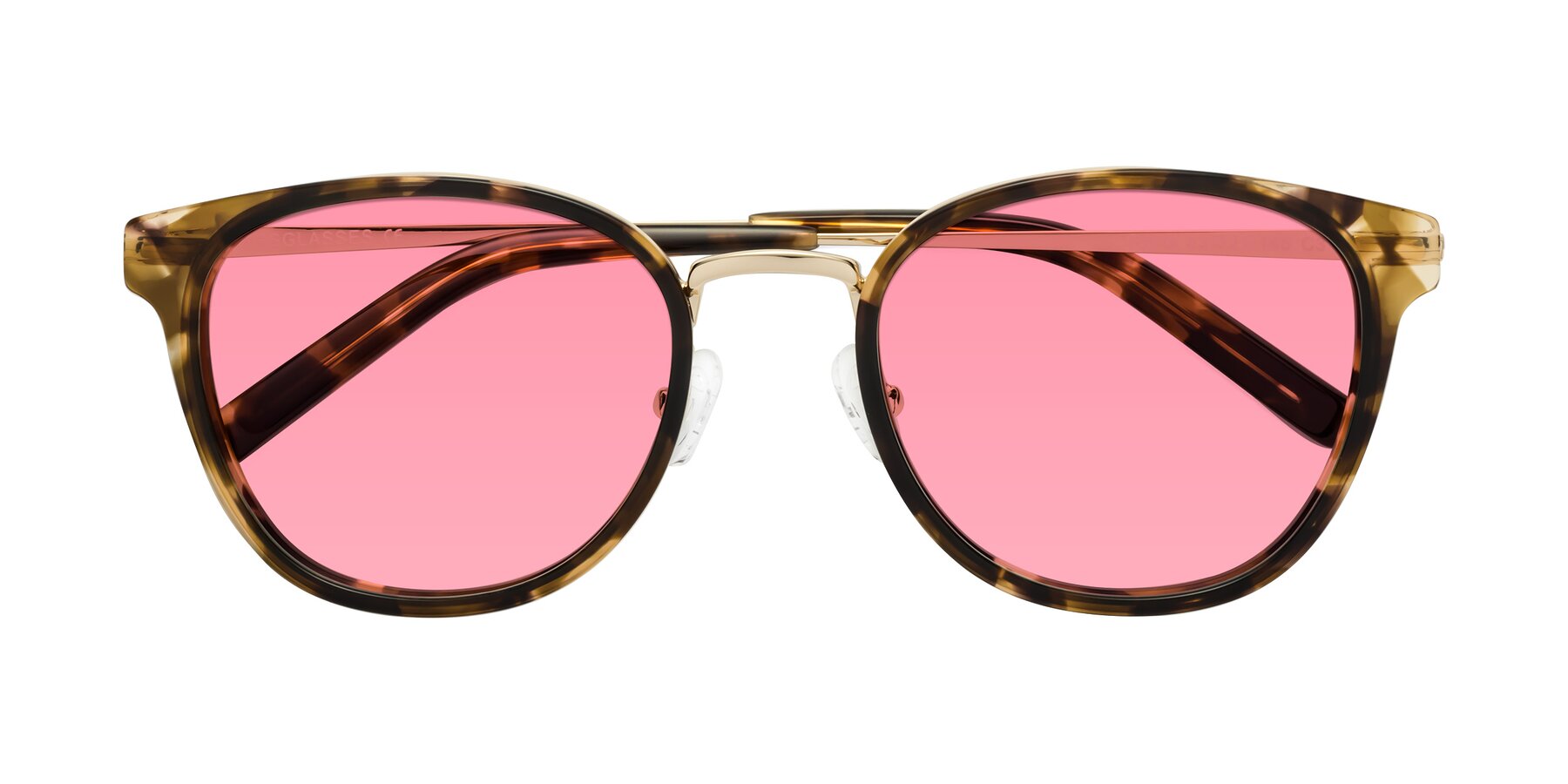 Folded Front of Callie in Tortoise-Gold with Pink Tinted Lenses