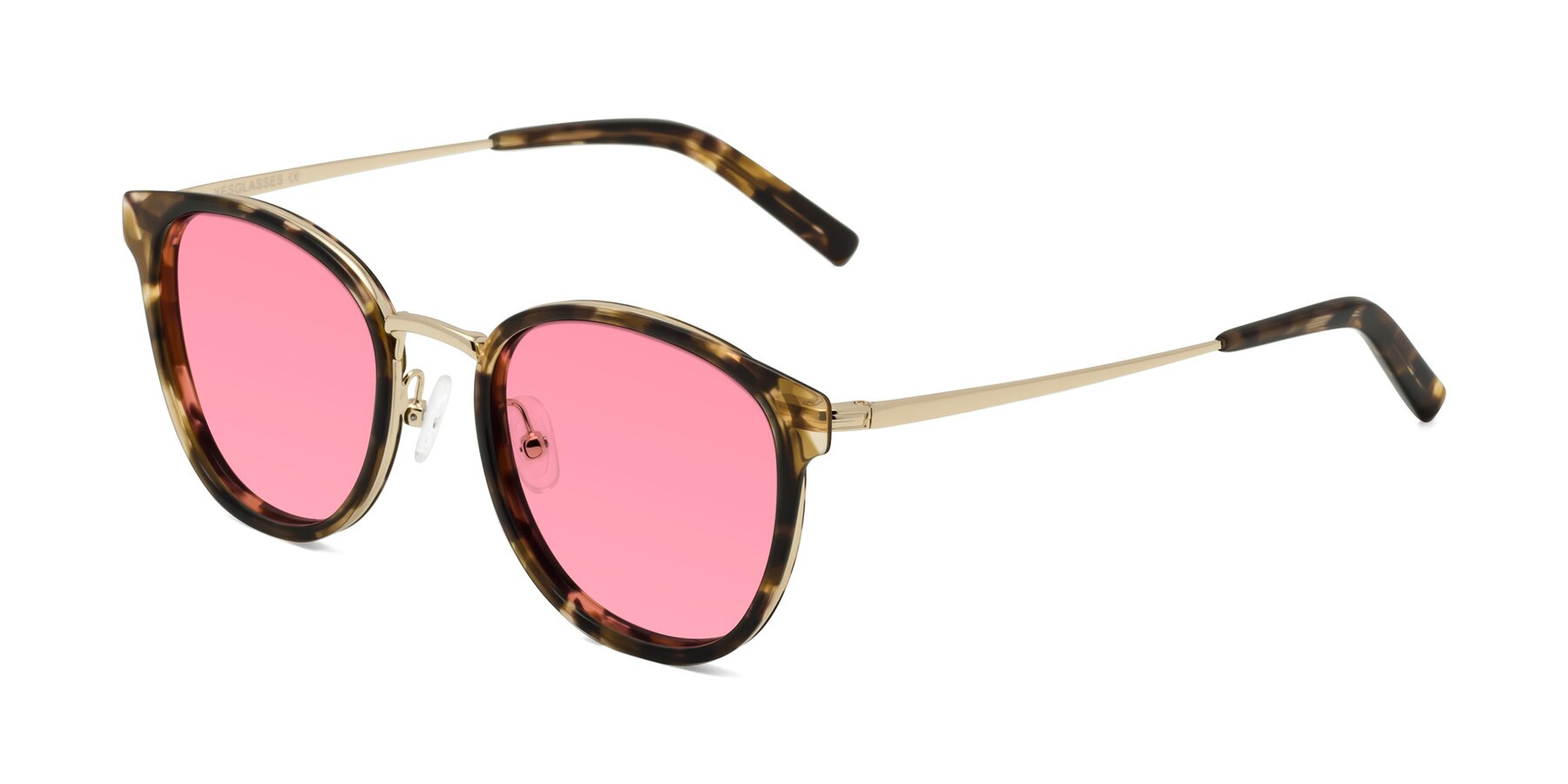 Angle of Callie in Tortoise-Gold with Pink Tinted Lenses