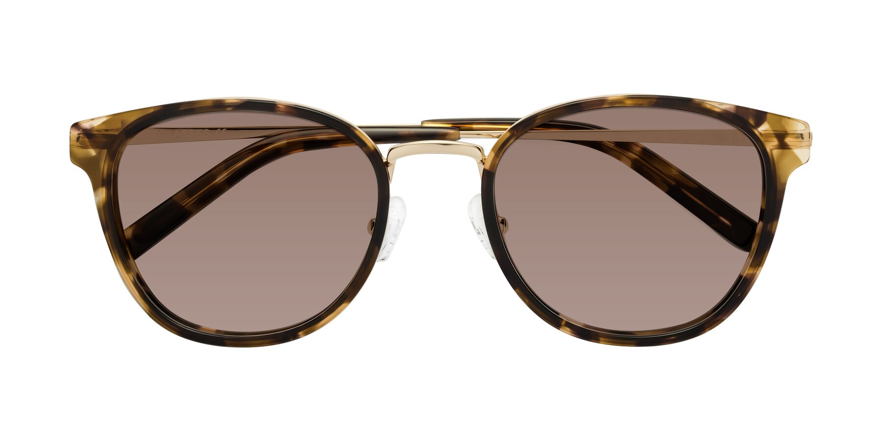 Folded Front of Callie in Tortoise-Gold with Medium Brown Tinted Lenses