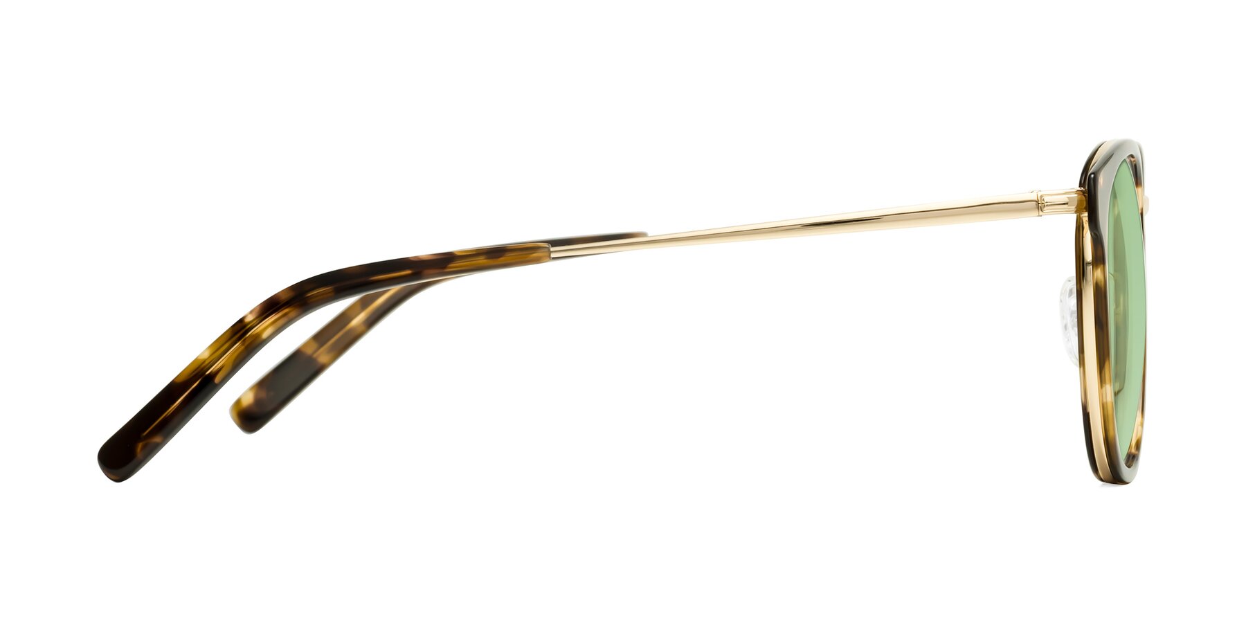 Side of Callie in Tortoise-Gold with Medium Green Tinted Lenses