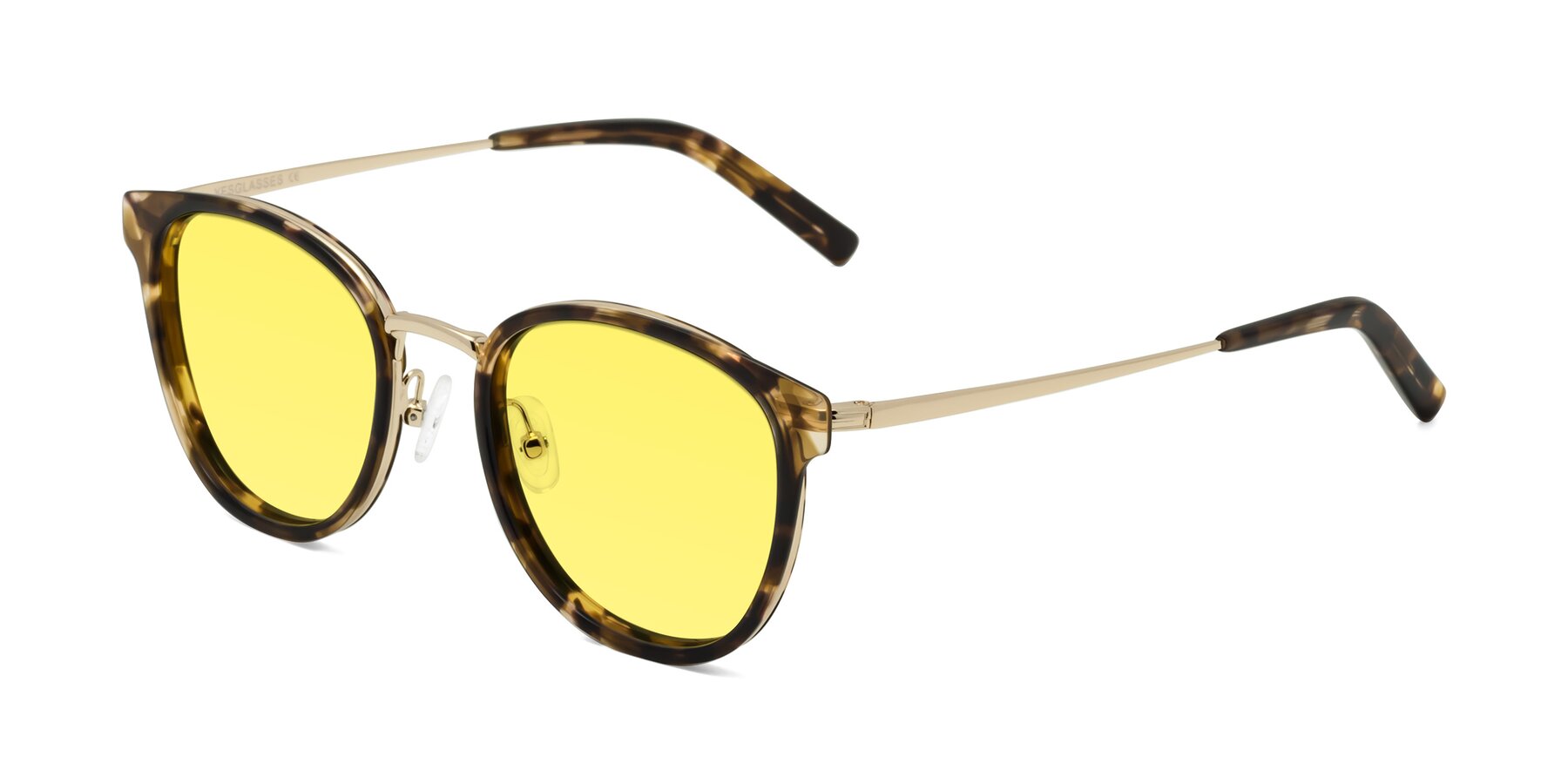 Angle of Callie in Tortoise-Gold with Medium Yellow Tinted Lenses