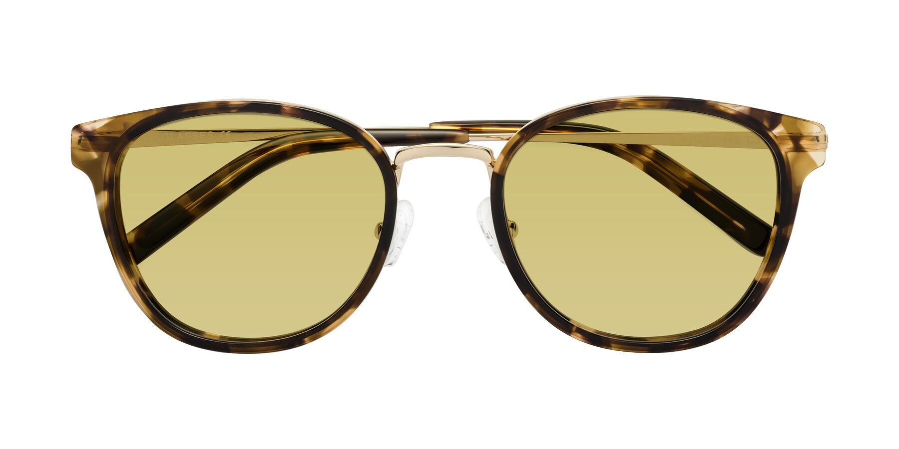 Folded Front of Callie in Tortoise-Gold with Medium Champagne Tinted Lenses