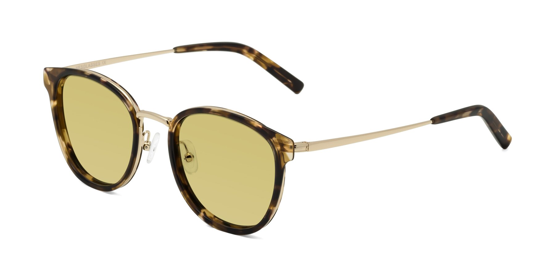 Angle of Callie in Tortoise-Gold with Medium Champagne Tinted Lenses