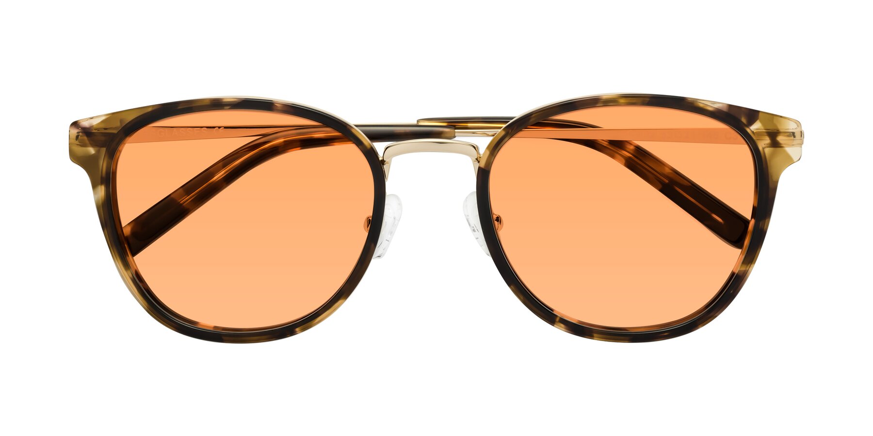 Folded Front of Callie in Tortoise-Gold with Medium Orange Tinted Lenses