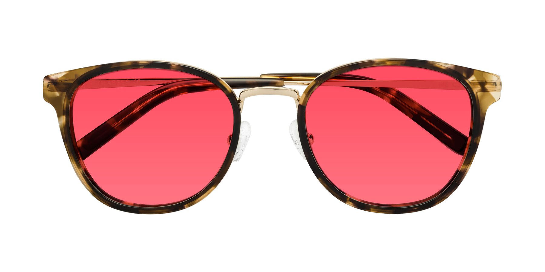Folded Front of Callie in Tortoise-Gold with Red Tinted Lenses
