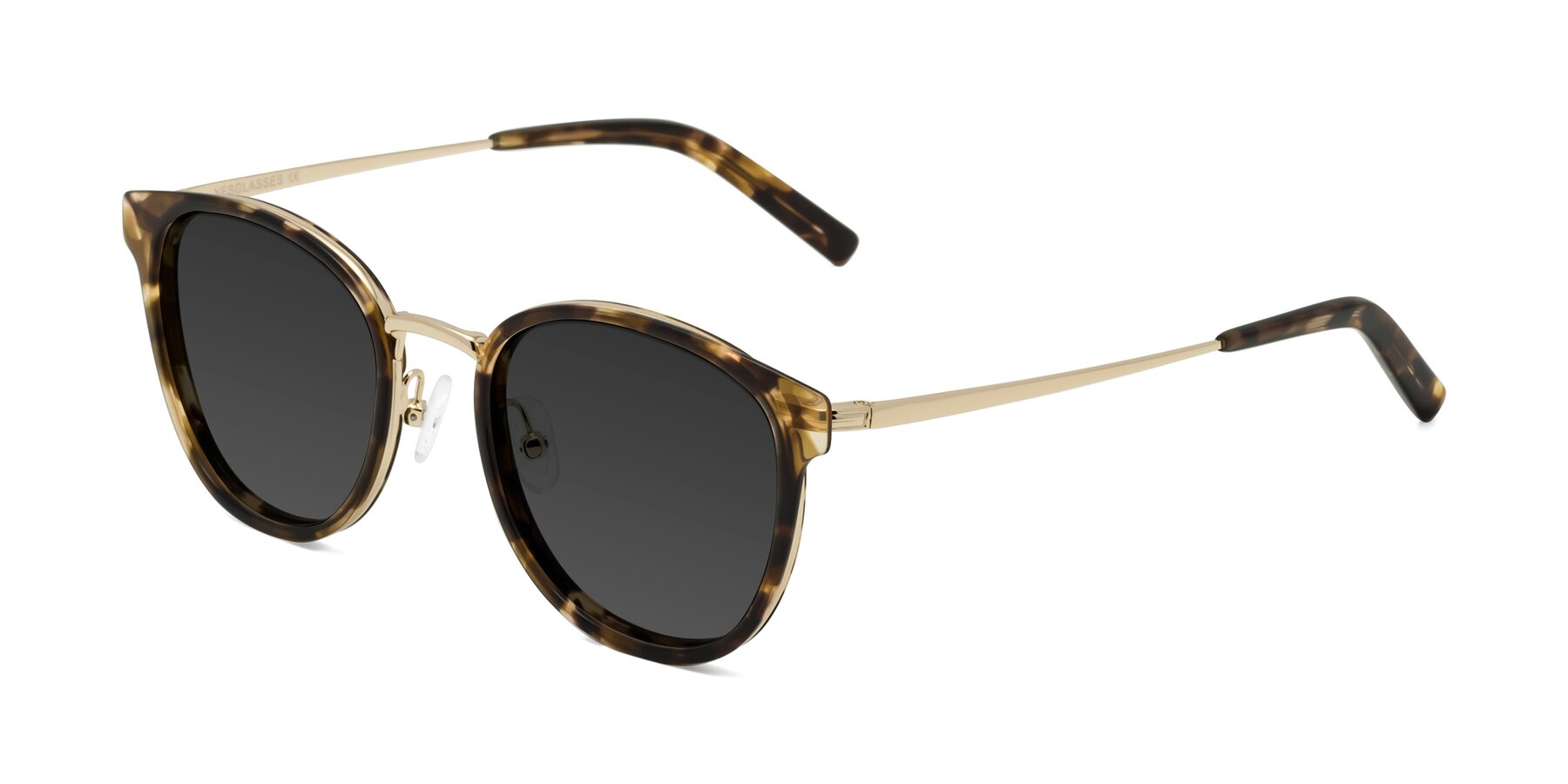 Angle of Callie in Tortoise-Gold with Gray Tinted Lenses