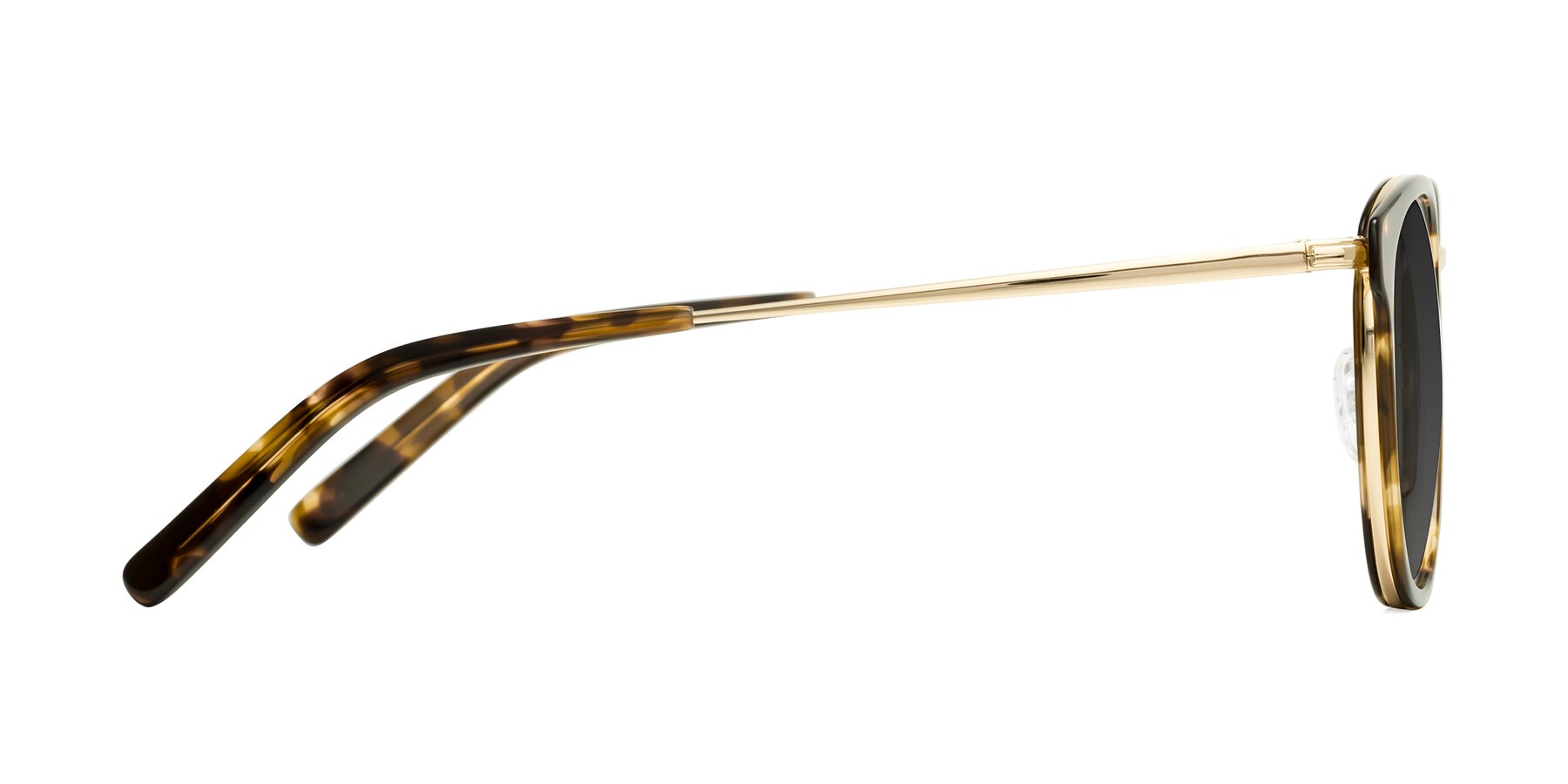 Side of Callie in Tortoise-Gold with Gray Tinted Lenses