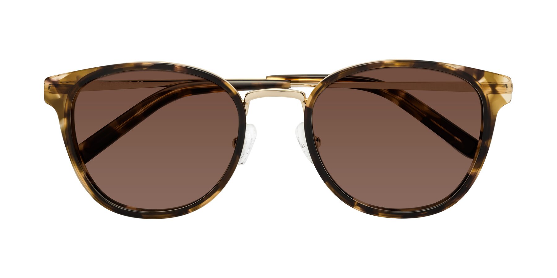 Folded Front of Callie in Tortoise-Gold with Brown Tinted Lenses