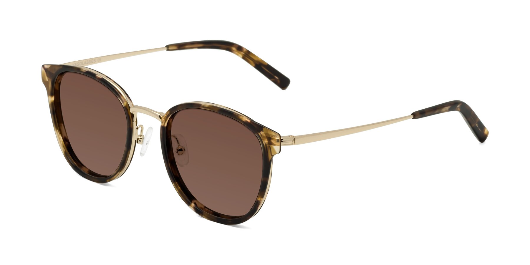 Angle of Callie in Tortoise-Gold with Brown Tinted Lenses