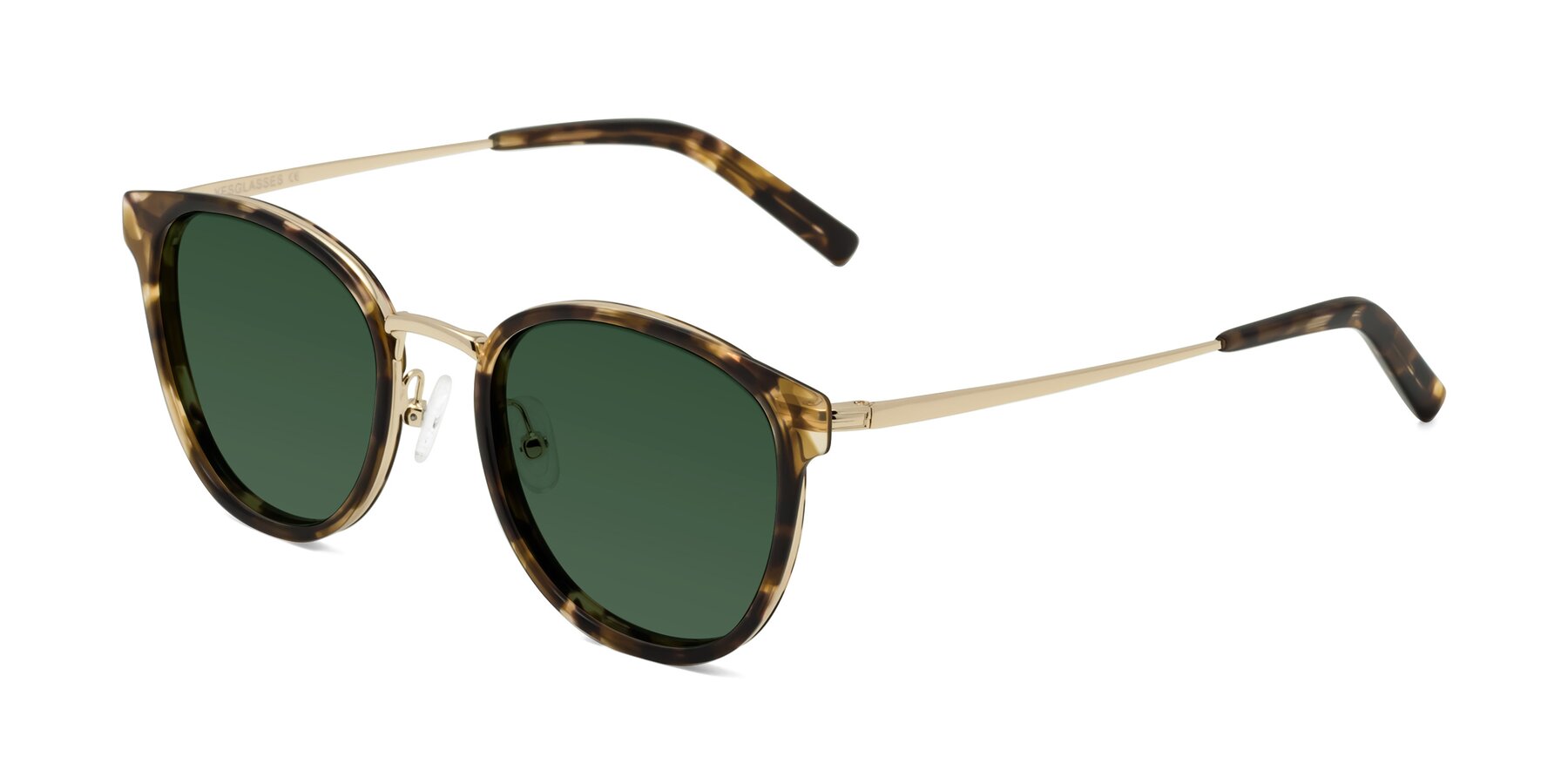 Angle of Callie in Tortoise-Gold with Green Tinted Lenses