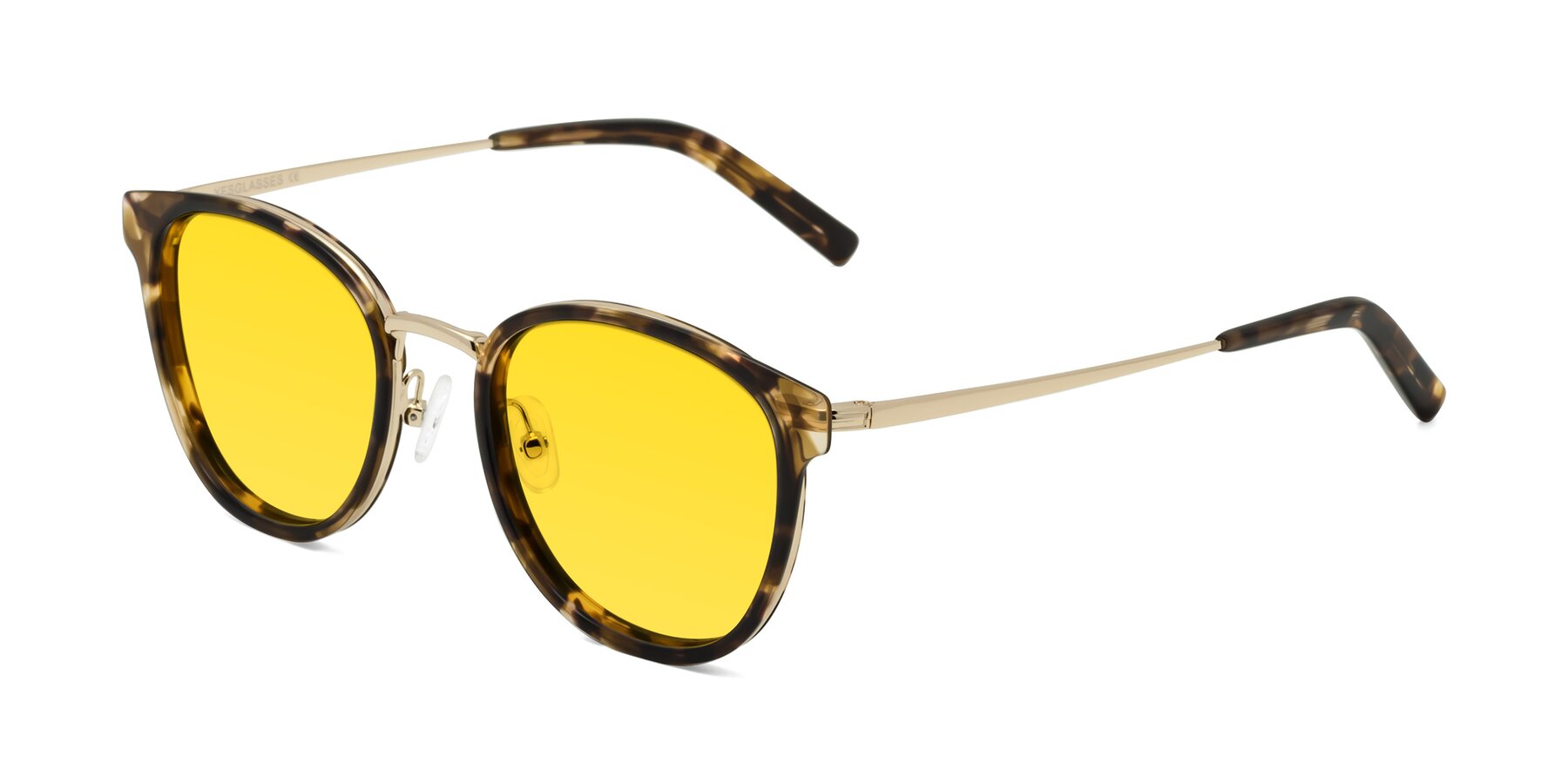 Angle of Callie in Tortoise-Gold with Yellow Tinted Lenses