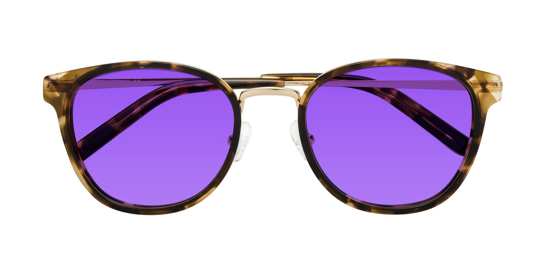 Folded Front of Callie in Tortoise-Gold with Purple Tinted Lenses