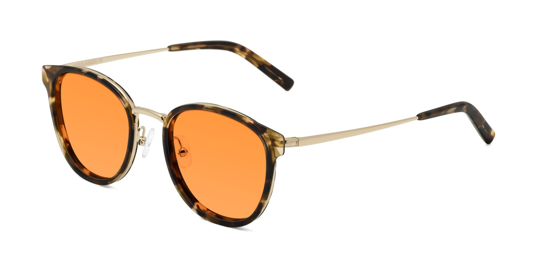 Angle of Callie in Tortoise-Gold with Orange Tinted Lenses