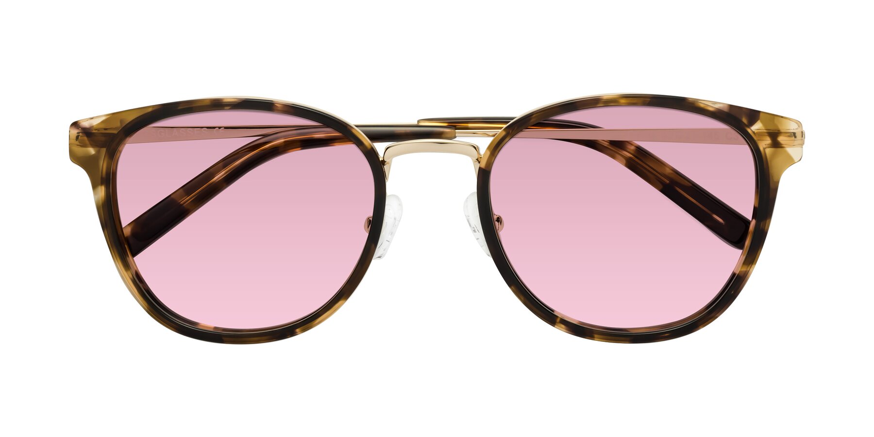 Folded Front of Callie in Tortoise-Gold with Light Wine Tinted Lenses