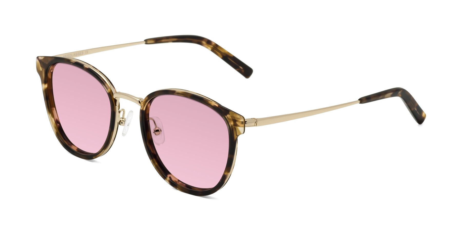 Angle of Callie in Tortoise-Gold with Light Wine Tinted Lenses